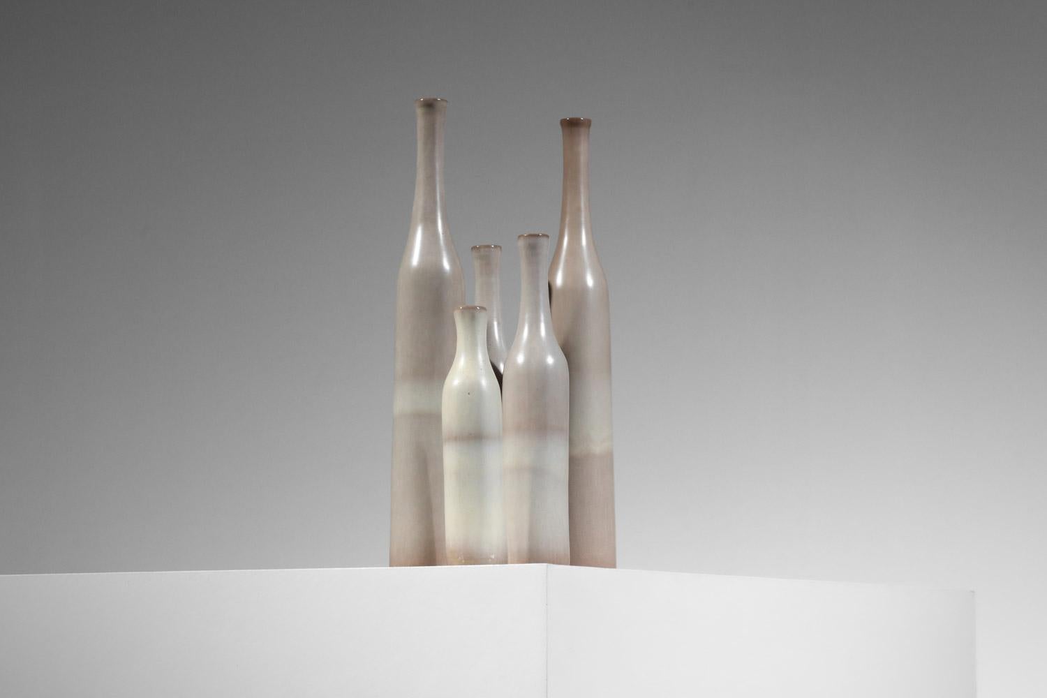 set of five Jacques et Danièle Ruelland gray-glazed ceramic vases  For Sale 3