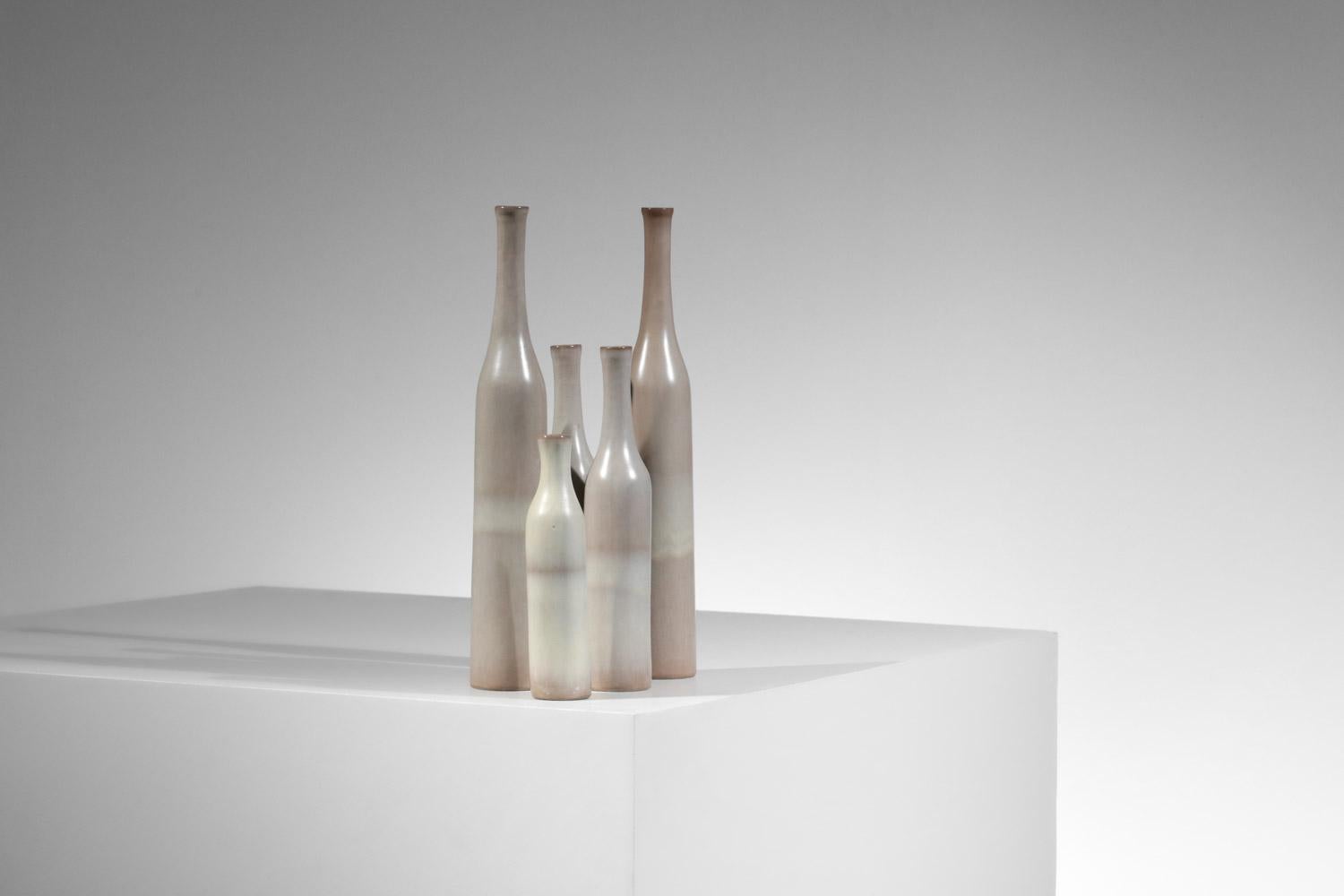 set of five Jacques et Danièle Ruelland gray-glazed ceramic vases  For Sale 4