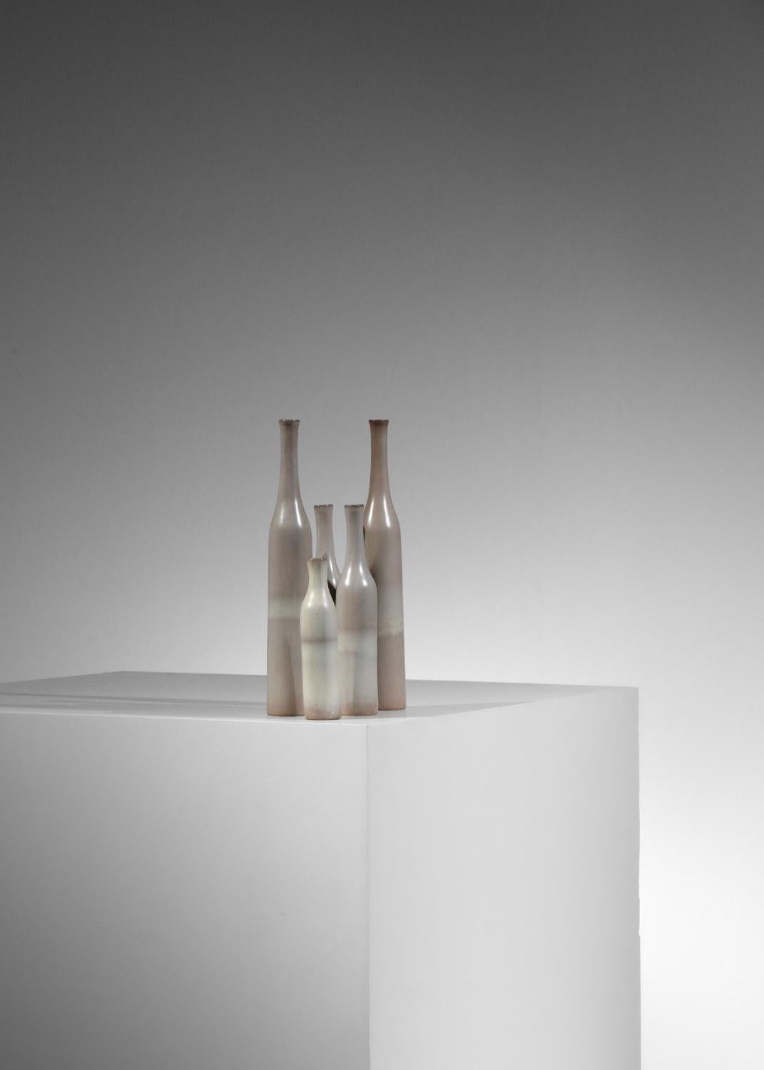 set of five Jacques et Danièle Ruelland gray-glazed ceramic vases  For Sale 6