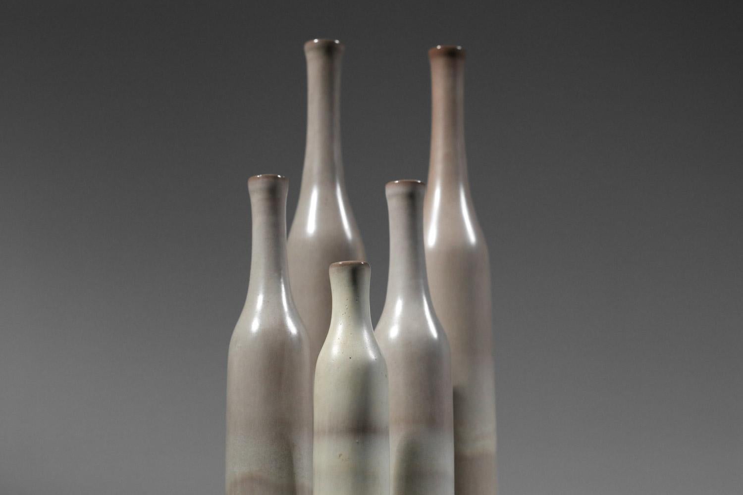 set of five Jacques et Danièle Ruelland gray-glazed ceramic vases  In Good Condition For Sale In Lyon, FR