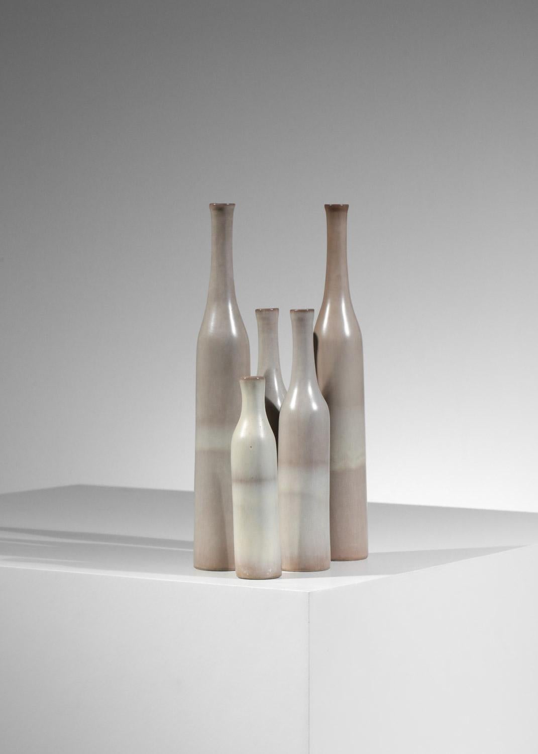 set of five Jacques et Danièle Ruelland gray-glazed ceramic vases  For Sale 1