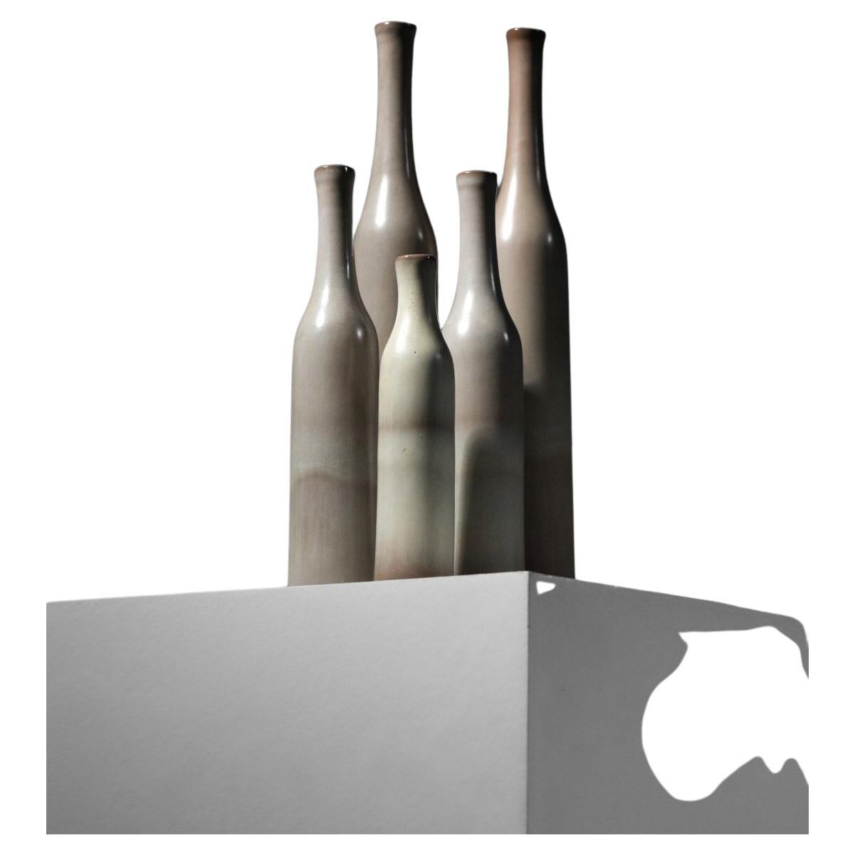 set of five Jacques et Danièle Ruelland gray-glazed ceramic vases  For Sale