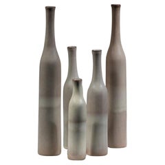 set of five Jacques et Danièle Ruelland gray-glazed ceramic vases 