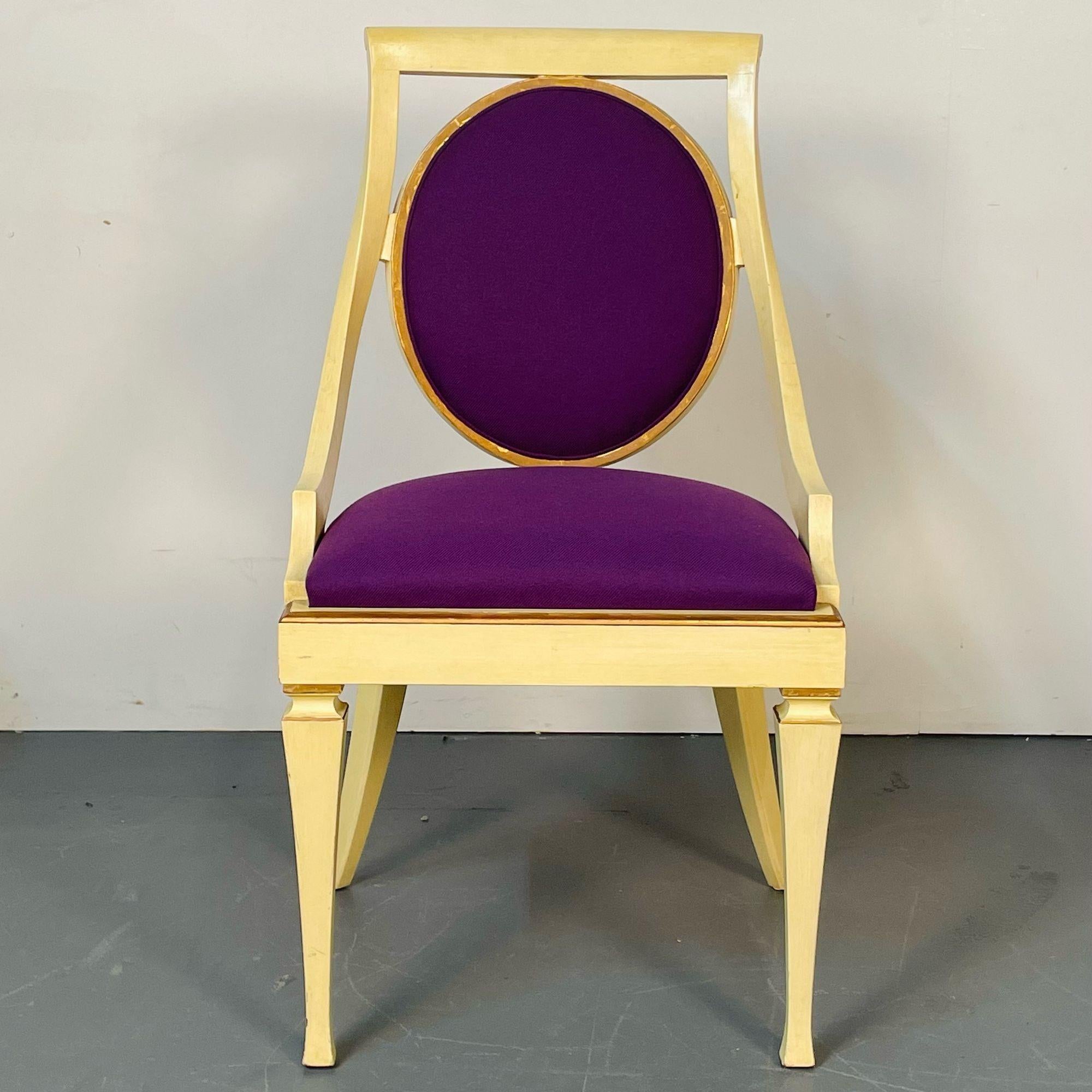 Set of Five John Widdicomb Dining / Side Chairs, Art Deco, Gold Leaf, Purple For Sale 2