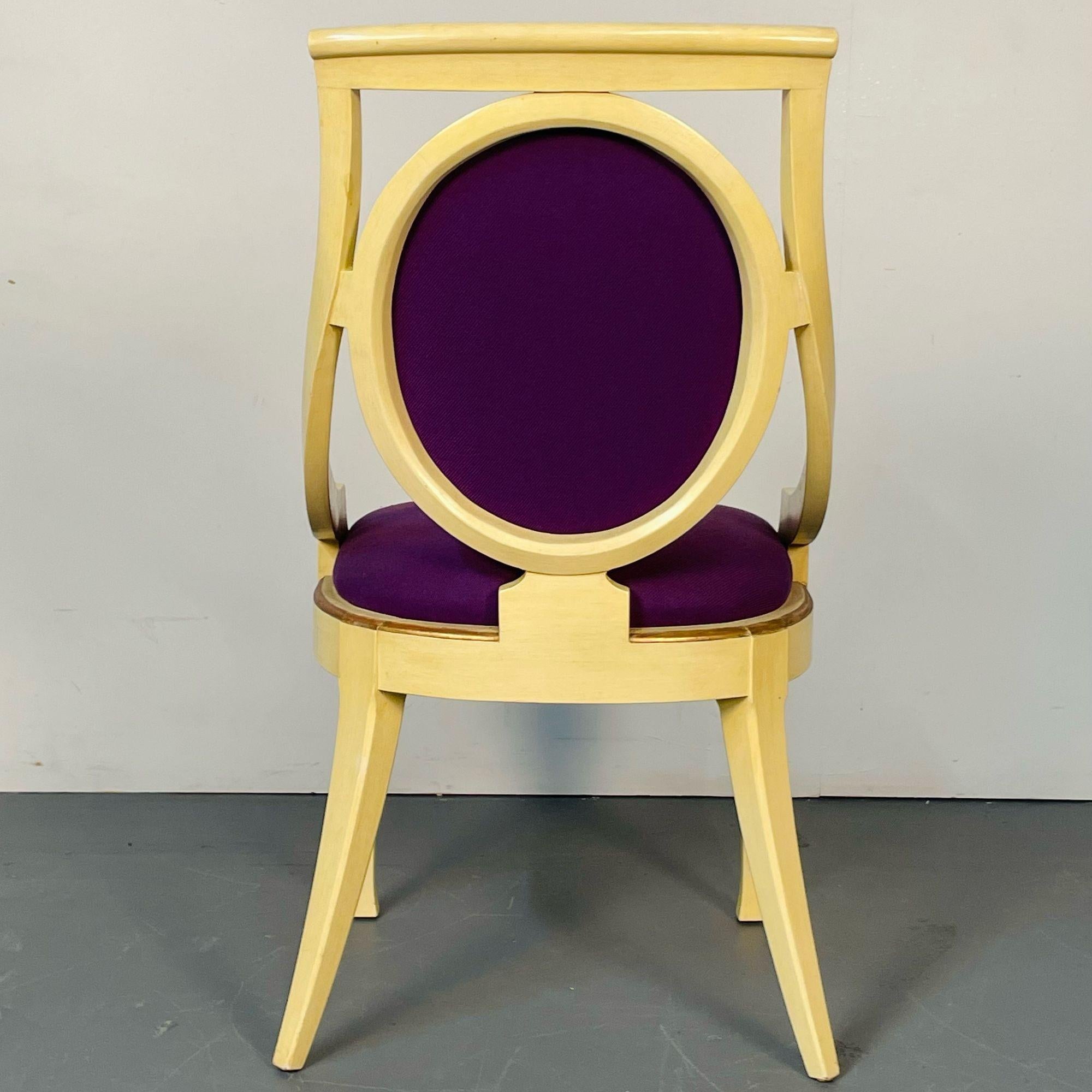 Set of Five John Widdicomb Dining / Side Chairs, Art Deco, Gold Leaf, Purple For Sale 6