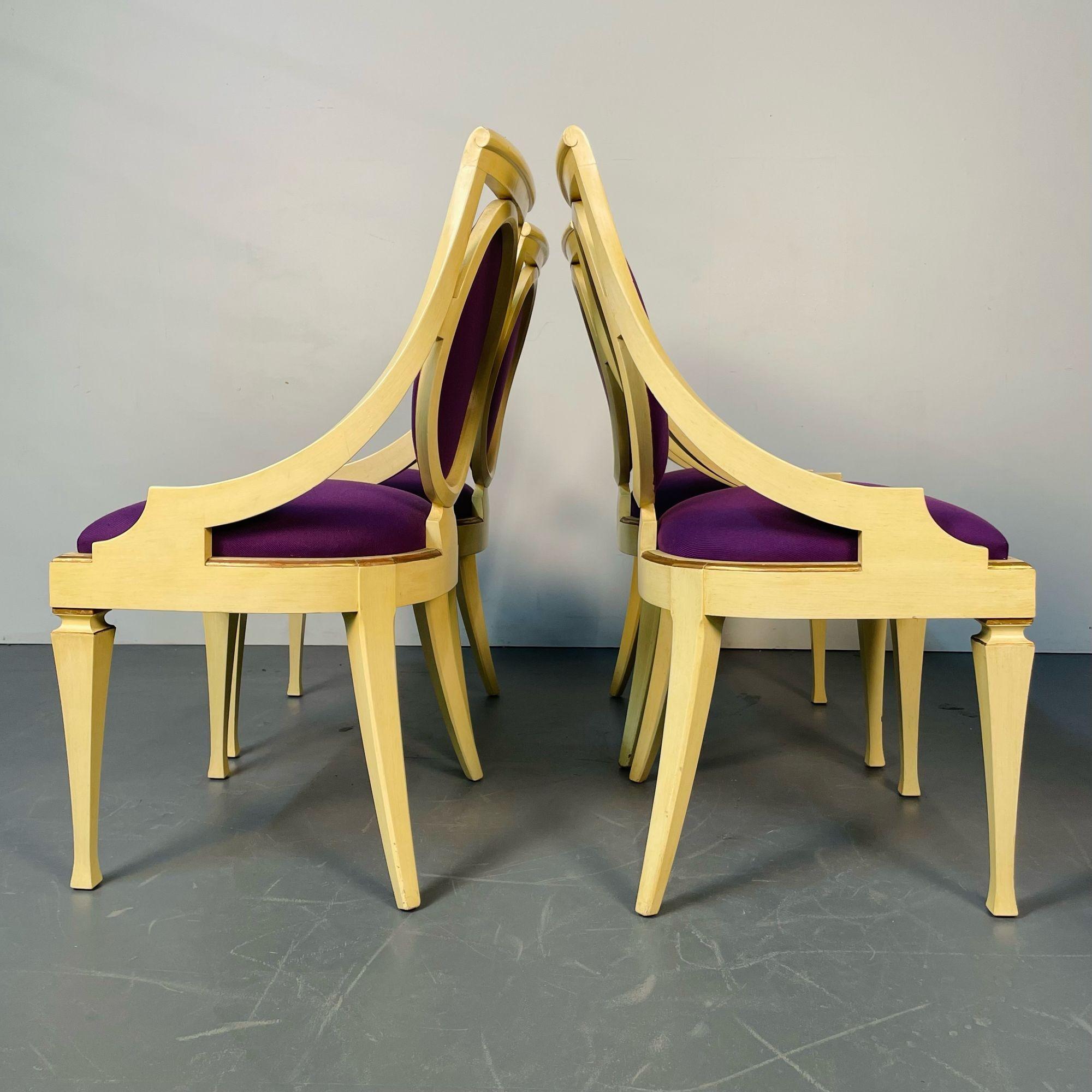Set of Five John Widdicomb Dining / Side Chairs, Art Deco, Gold Leaf, Purple For Sale 8
