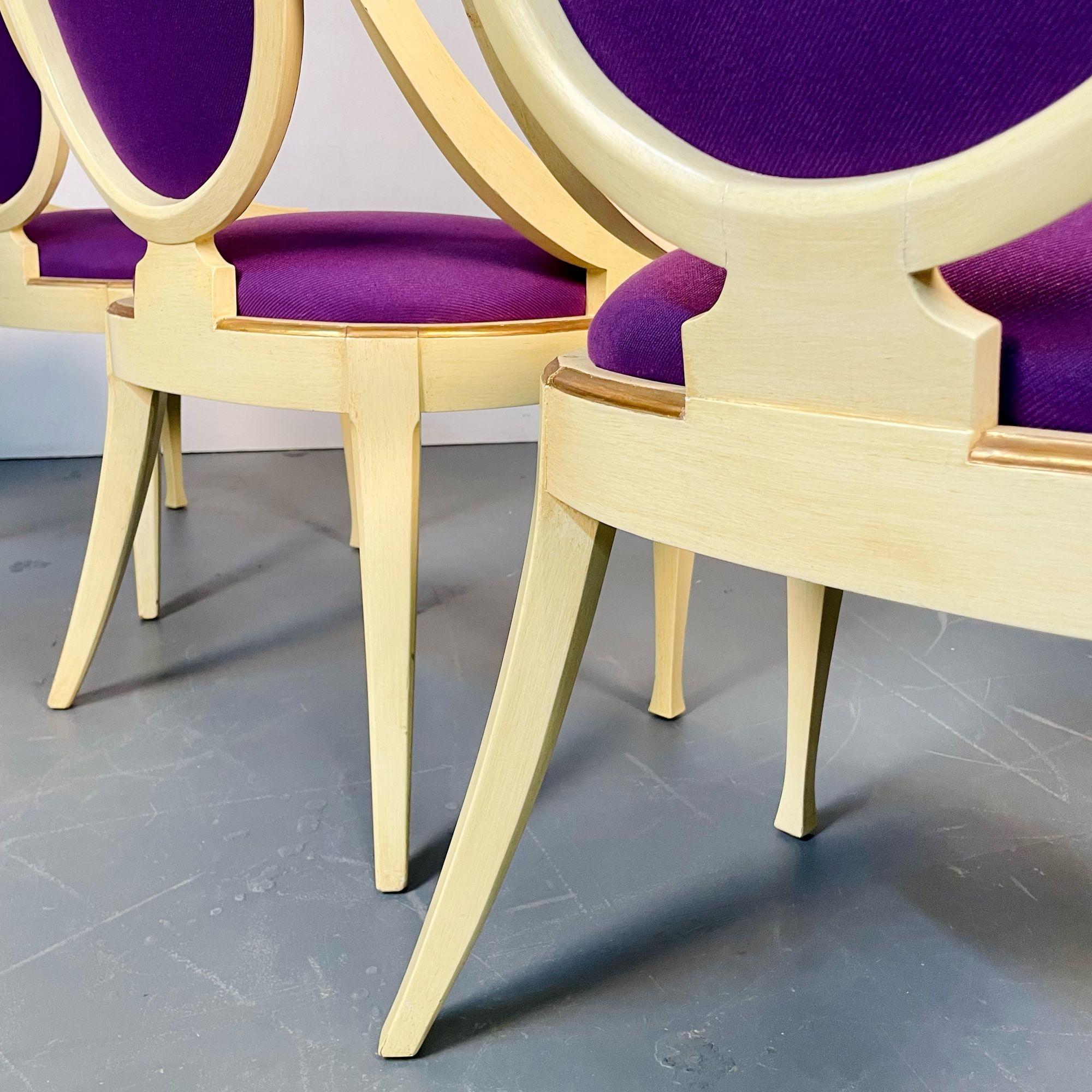 Set of Five John Widdicomb Dining / Side Chairs, Art Deco, Gold Leaf, Purple For Sale 12