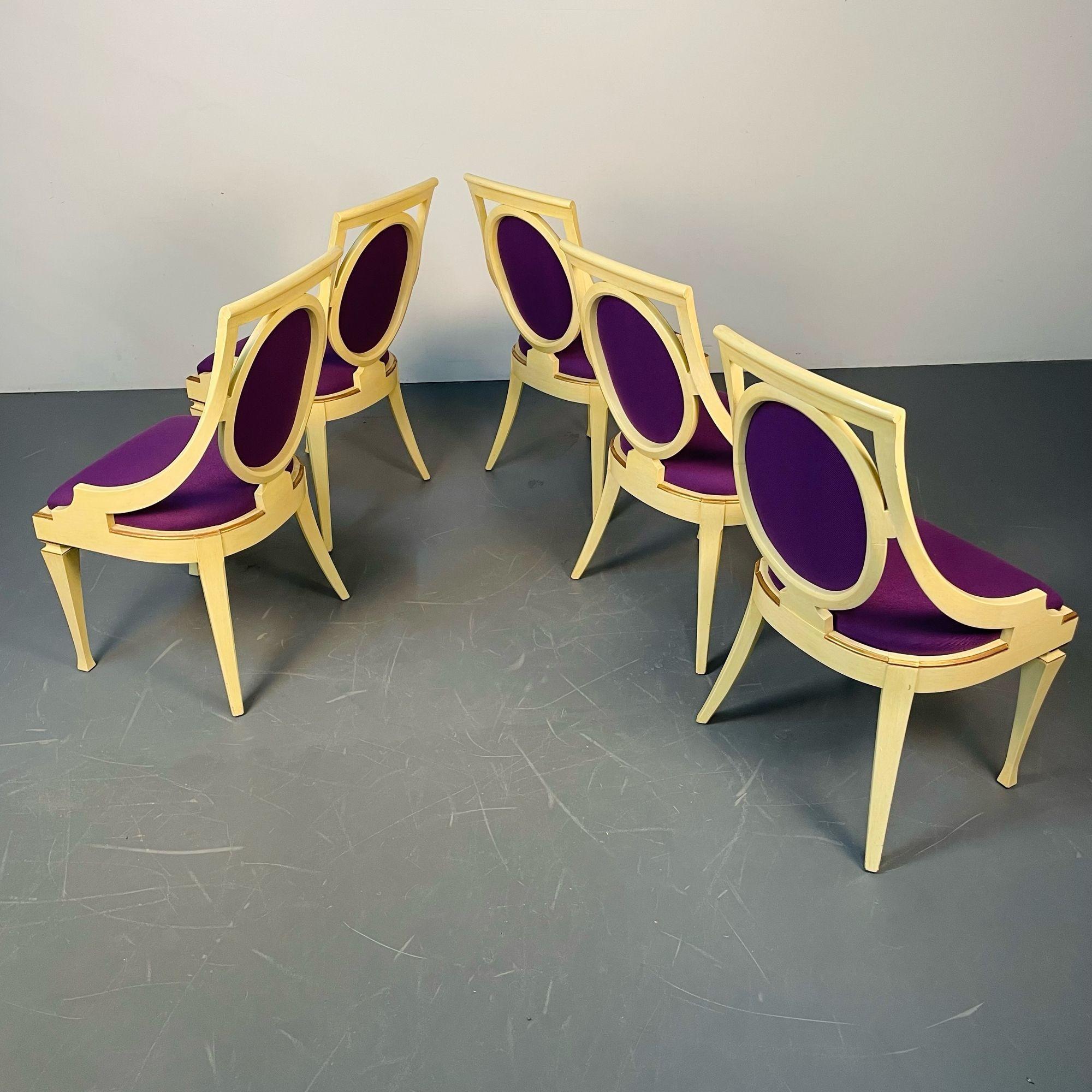 American Set of Five John Widdicomb Dining / Side Chairs, Art Deco, Gold Leaf, Purple For Sale