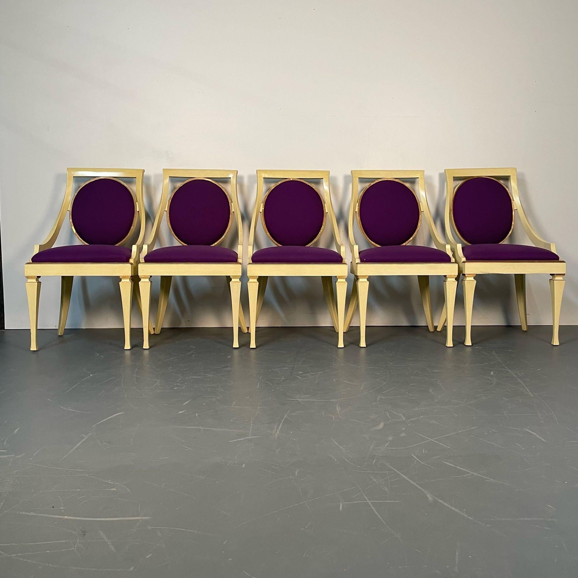 Set of Five John Widdicomb Dining / Side Chairs, Art Deco, Gold Leaf, Purple In Good Condition For Sale In Stamford, CT