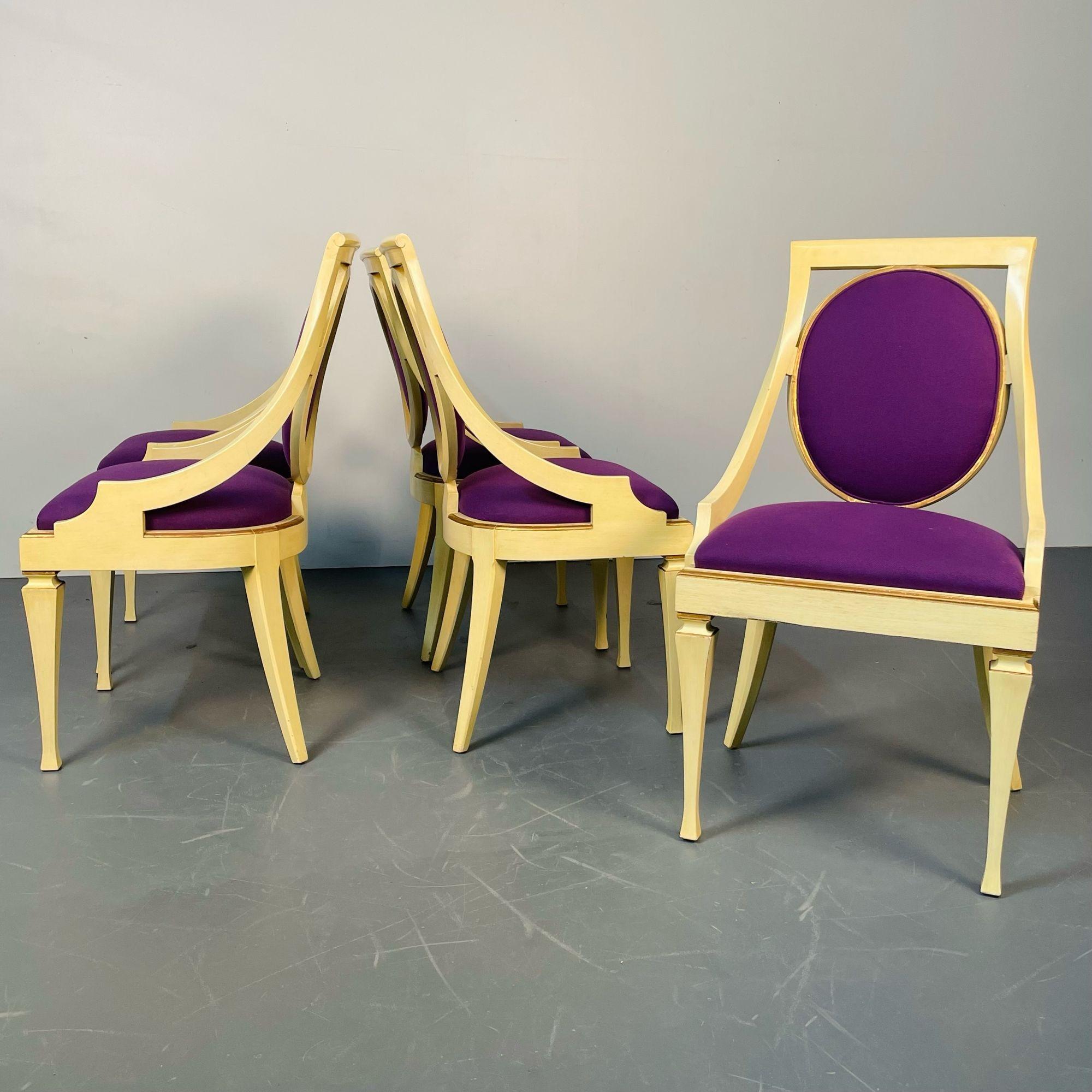 Mid-20th Century Set of Five John Widdicomb Dining / Side Chairs, Art Deco, Gold Leaf, Purple For Sale