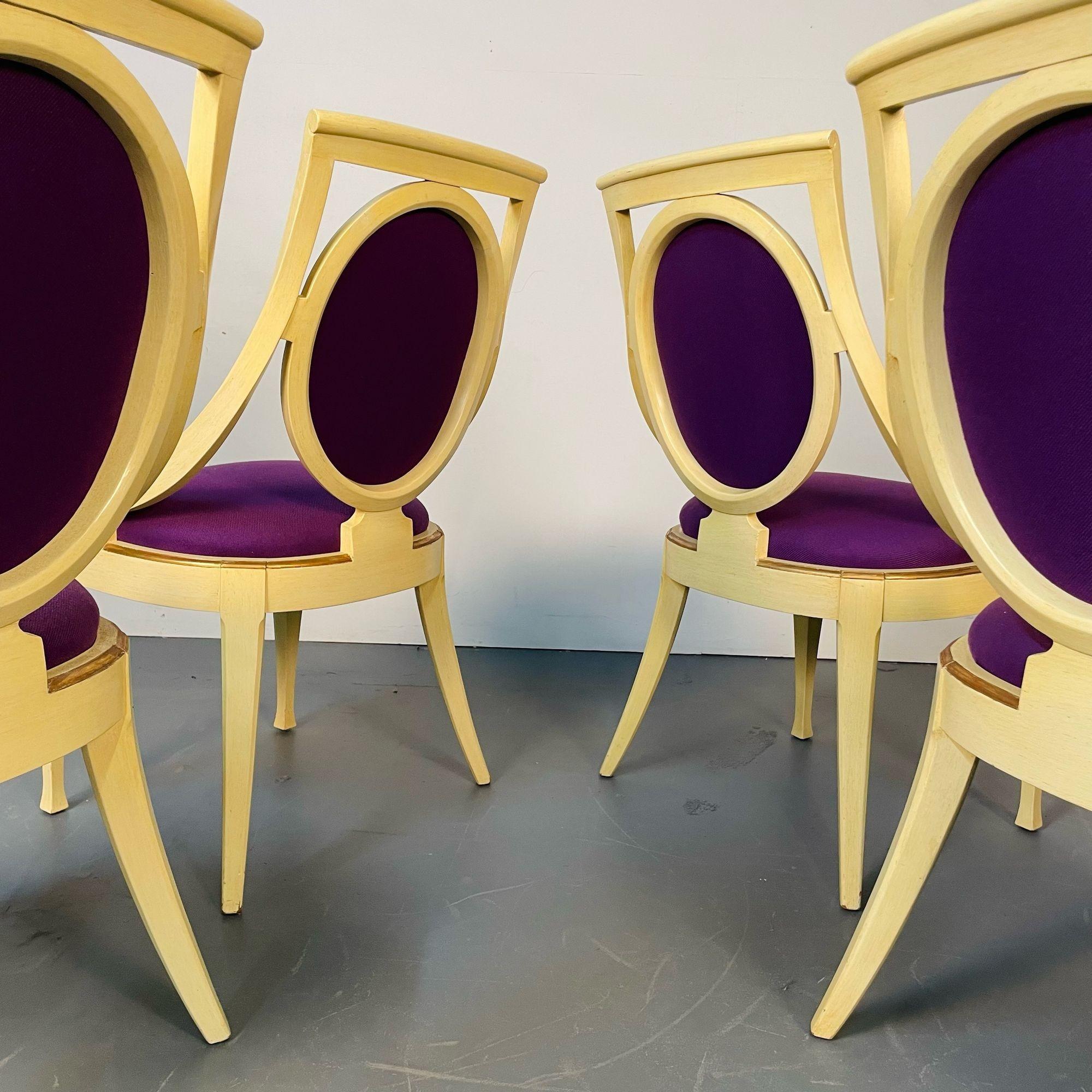 Velvet Set of Five John Widdicomb Dining / Side Chairs, Art Deco, Gold Leaf, Purple For Sale