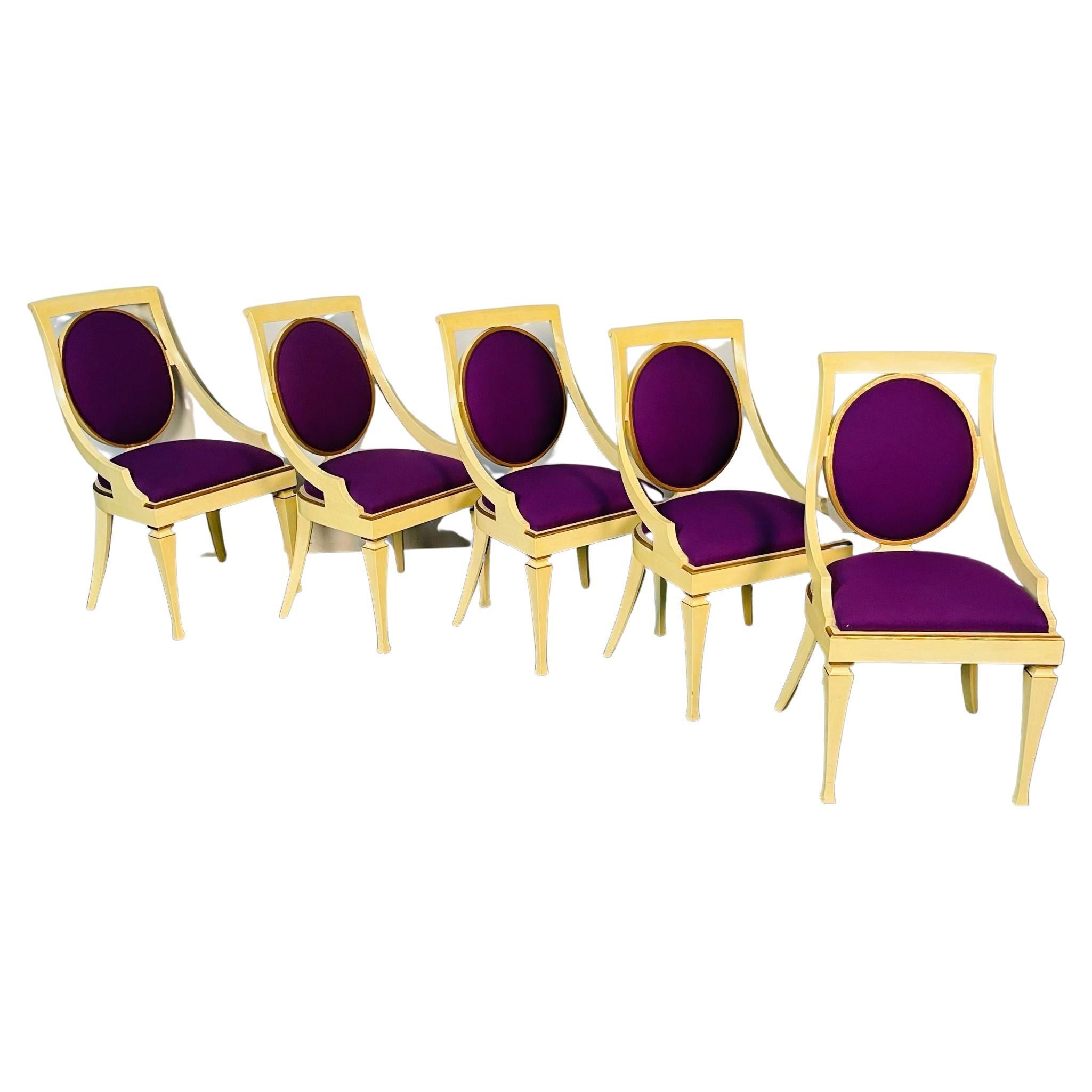 Set of Five John Widdicomb Dining / Side Chairs, Art Deco, Gold Leaf, Purple For Sale