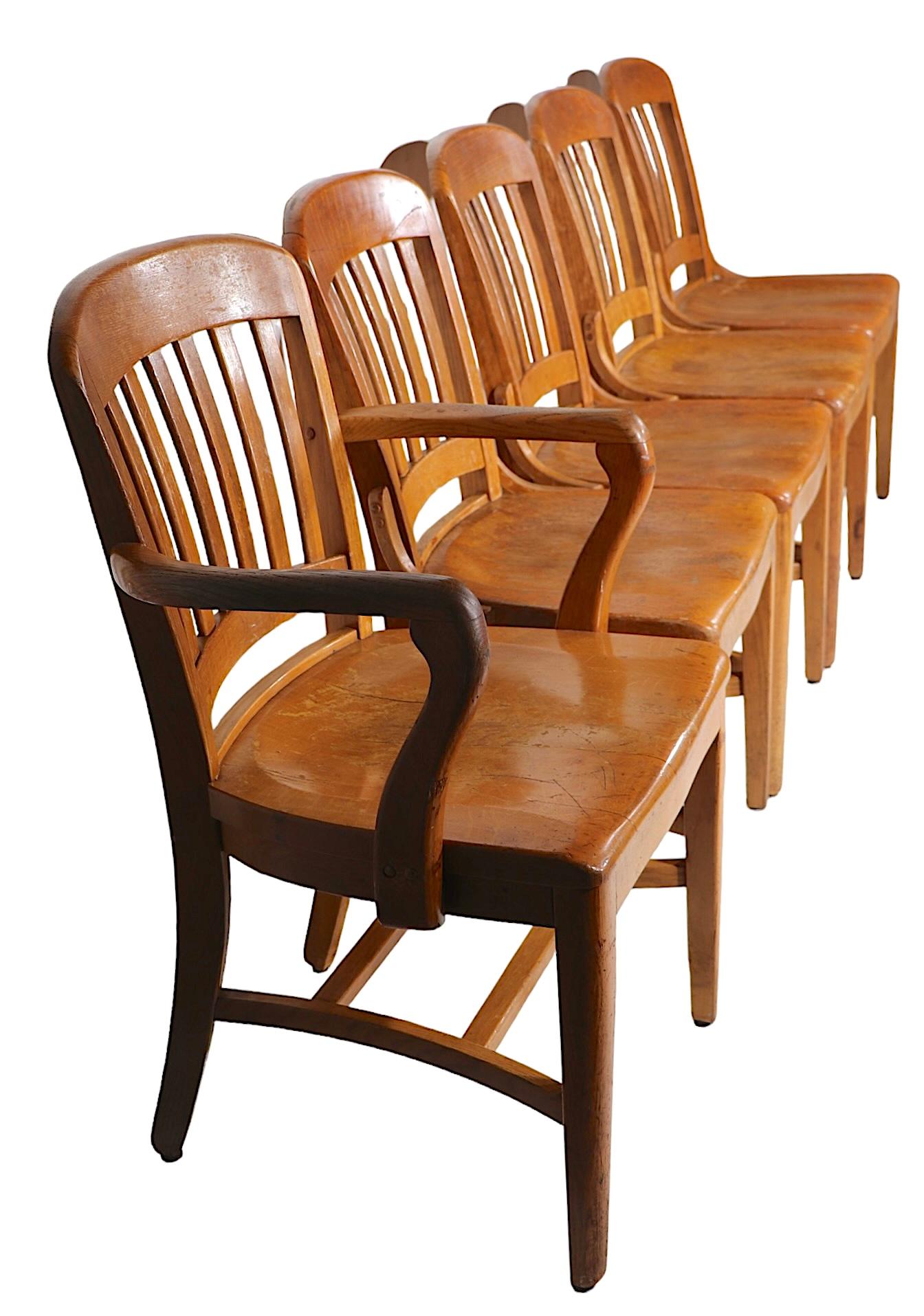 Oak Set of Five Jury, Bank of England Style  Office, Desk or Dining Chairs  For Sale