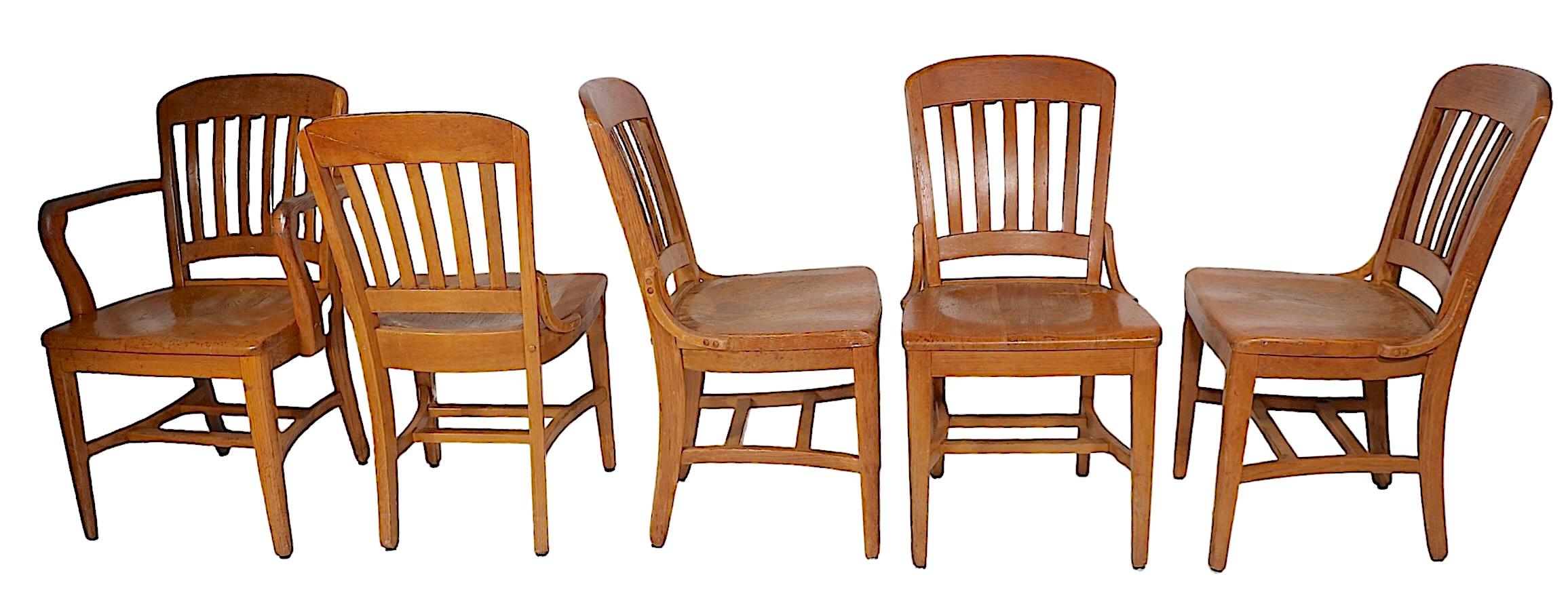 20th Century Set of Five Jury, Bank of England Style  Office, Desk or Dining Chairs  For Sale