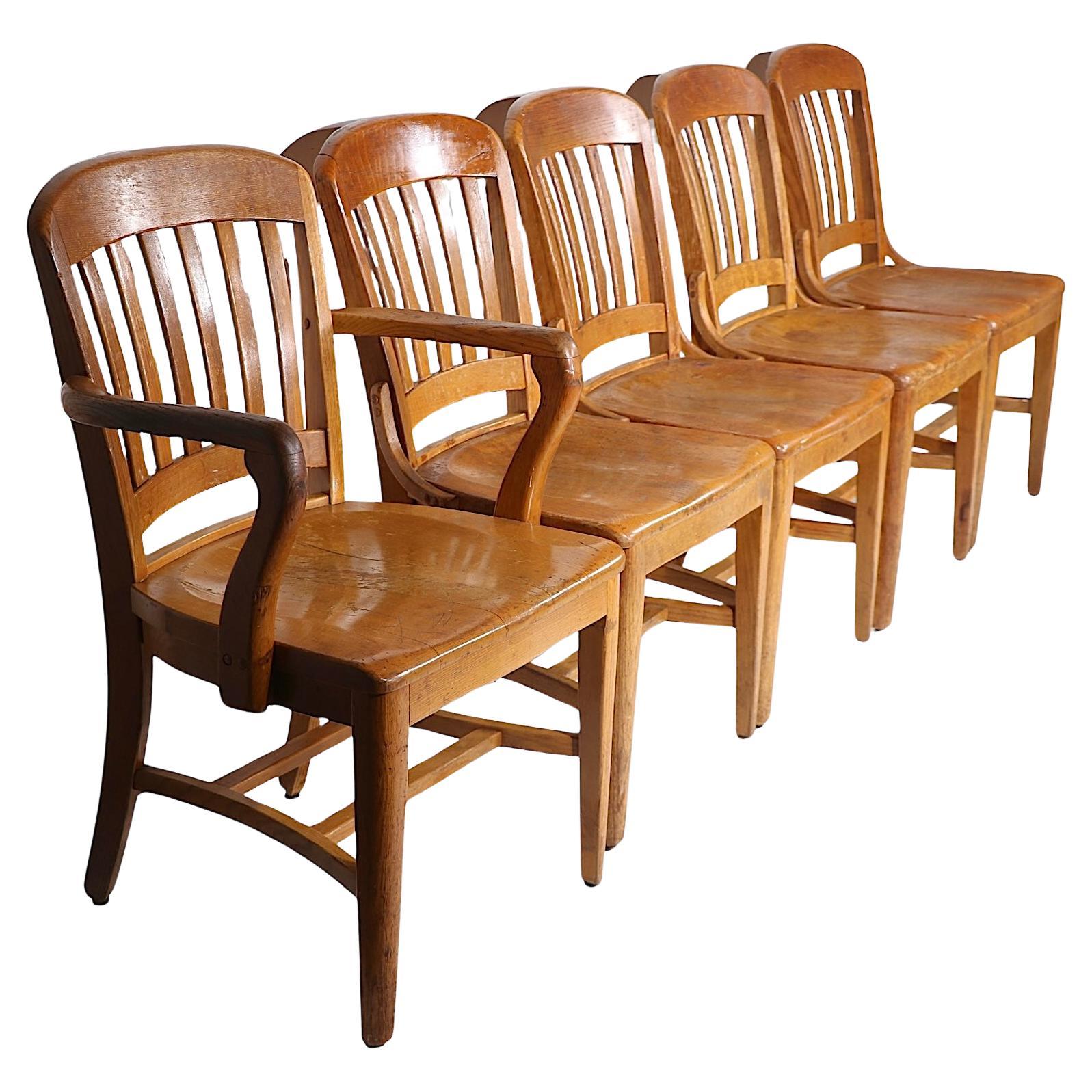 Set of Five Jury, Bank of England Style  Office, Desk or Dining Chairs  For Sale
