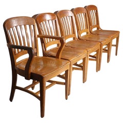 Retro Set of Five Jury, Bank of England Style  Office, Desk or Dining Chairs 