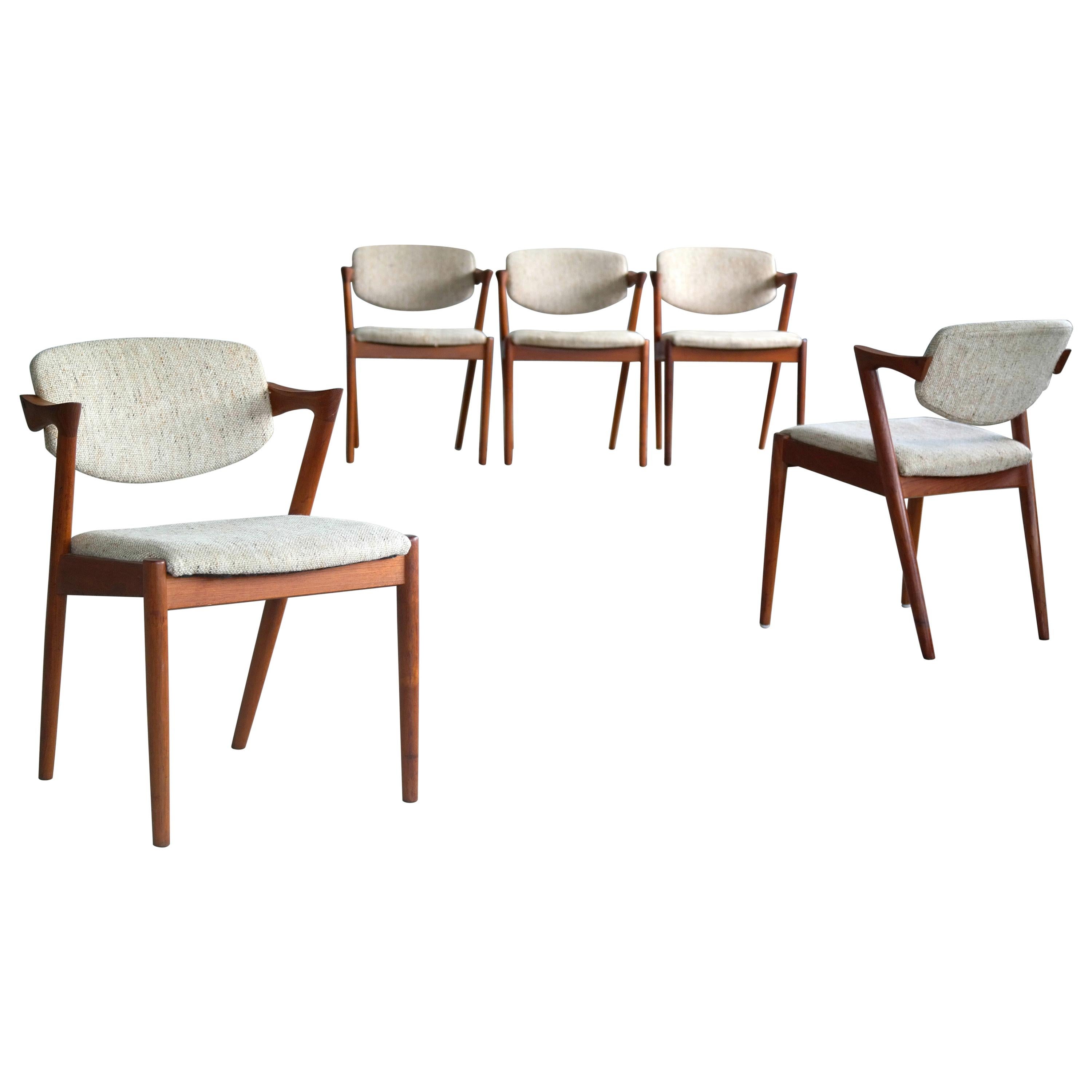 Set of Five Kai Kristiansen Model 42 Teak Dining Chairs for Schou Andersen