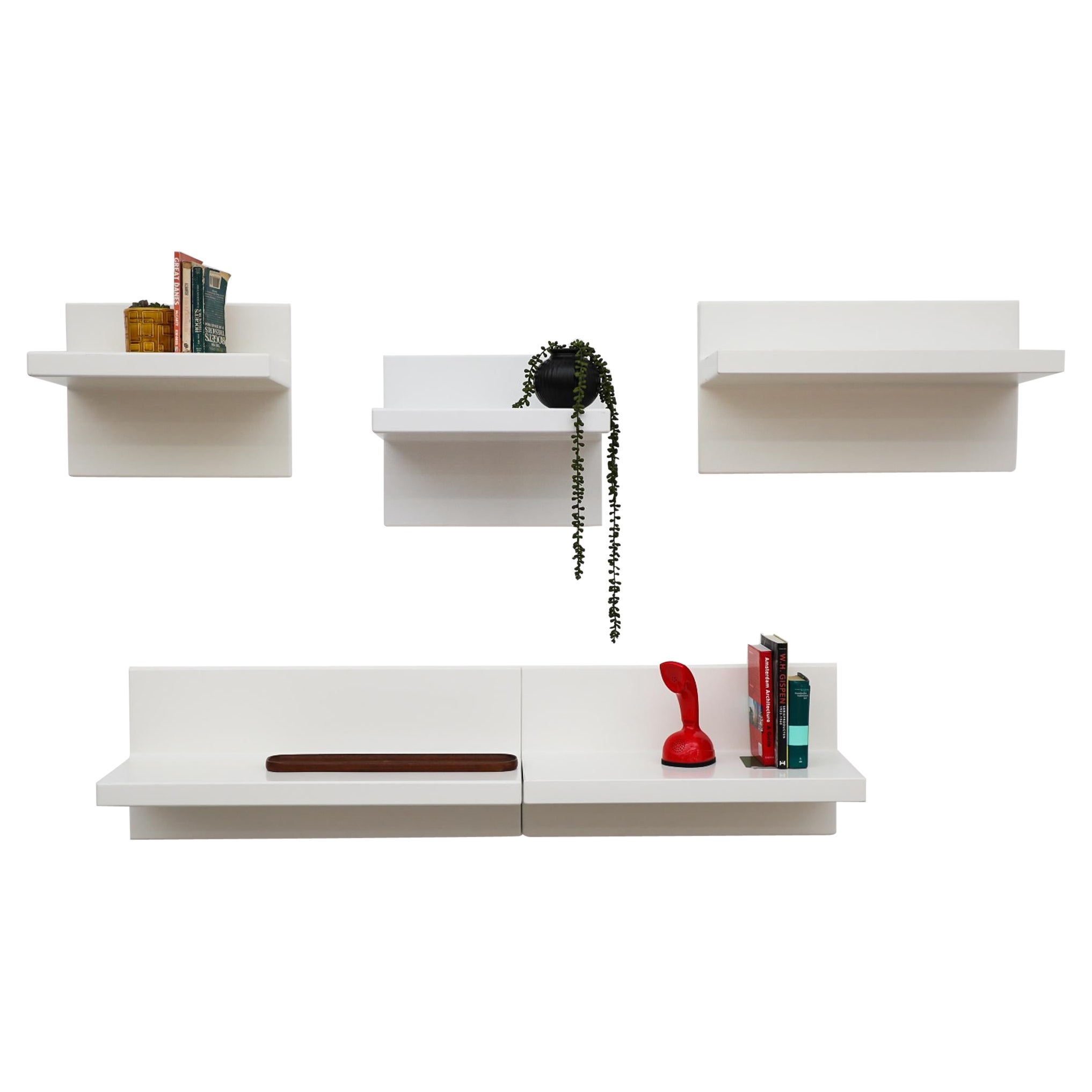 Set of Five Kartell Inspired White Floating Molded Acrylic Wall Shelves