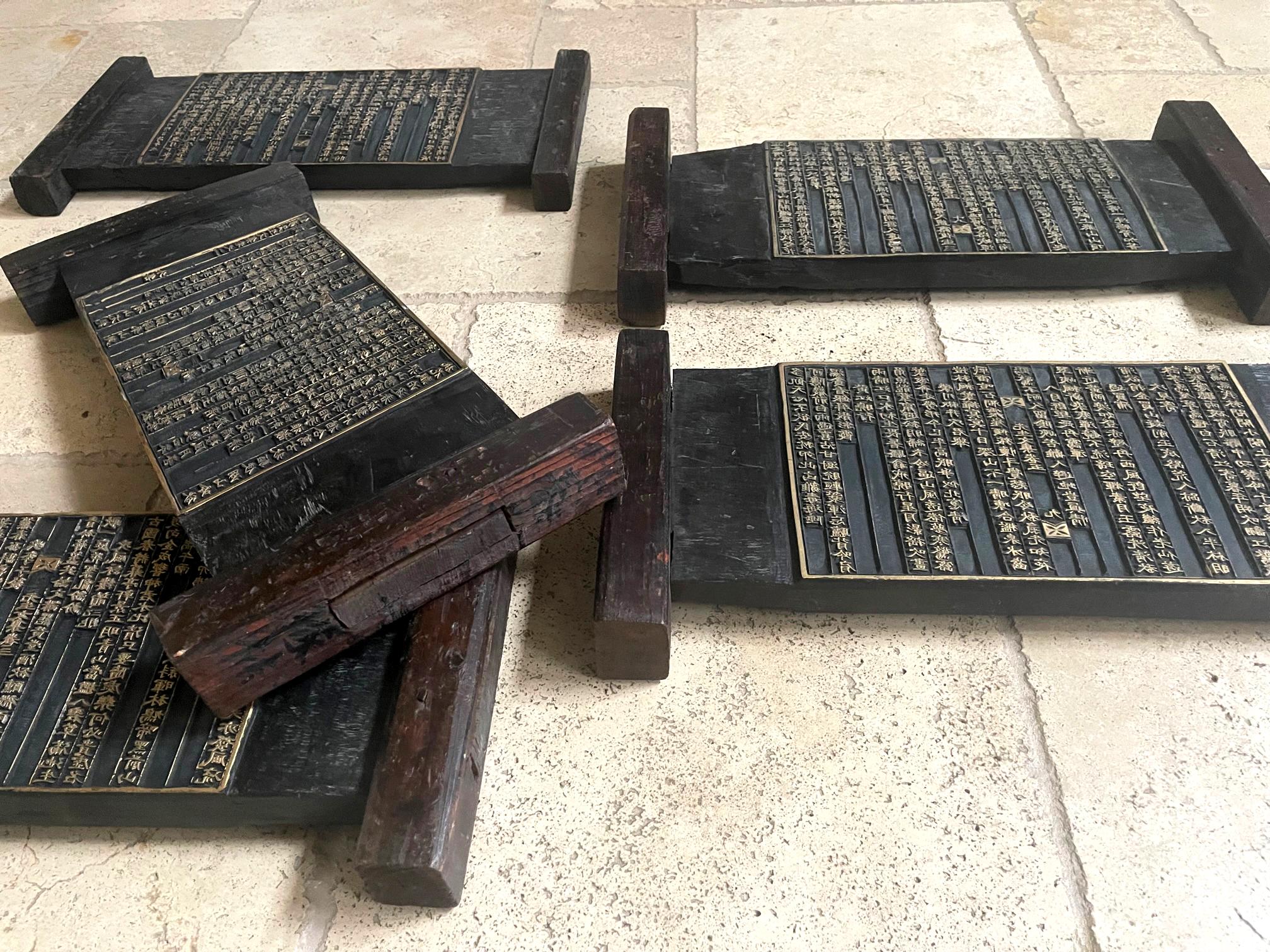 20ième siècle Ensemble de cinq blocs d'impression en bois coréens de la dynastie Joseon en vente