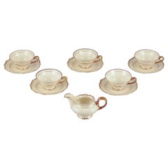 Juego de cinco tazas de té KP, Karlskrona, con platillos y una cremera