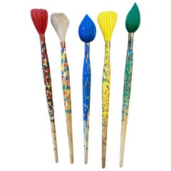 Set of Five Large Art Store Advertising Painted Wood Brushes