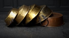 Set of Five Large Copper and Brass Jam or Confiture Pans