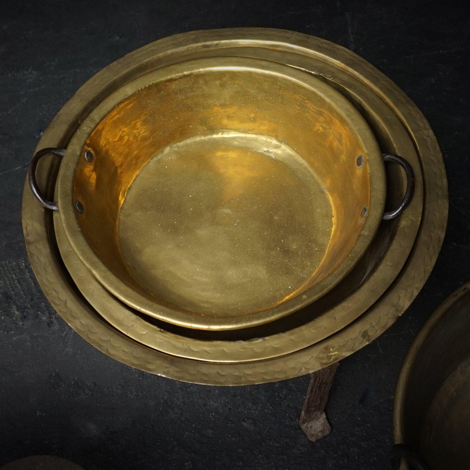 Victorian Set of Five Large Copper and Brass Jam or Confiture Pans