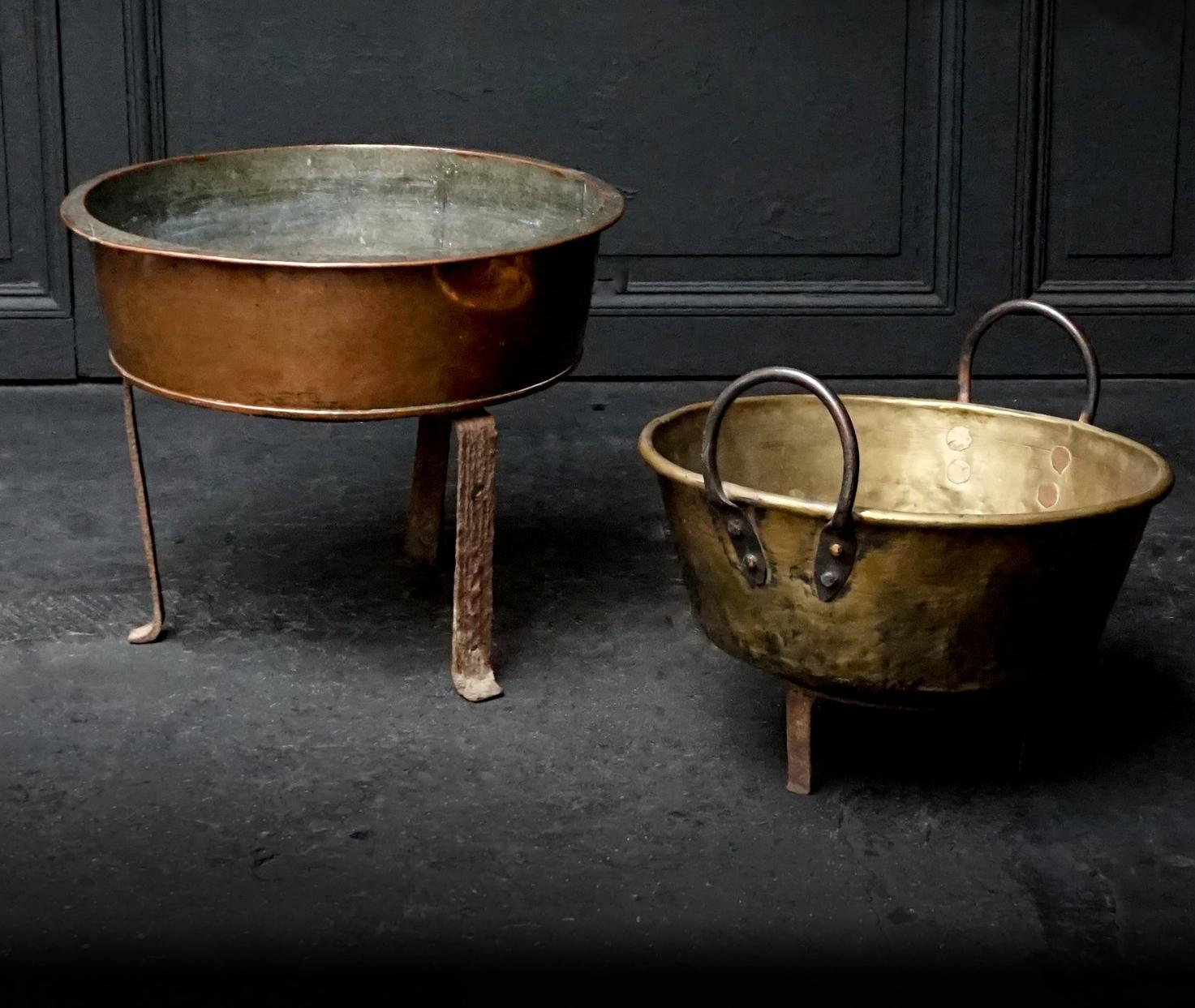 Hammered Set of Five Large Copper and Brass Jam or Confiture Pans