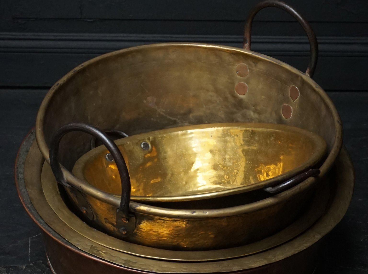 19th Century Set of Five Large Copper and Brass Jam or Confiture Pans