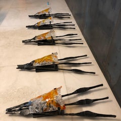 Set of Five Large Italian Brutalist Glass and Iron Wall Lamps by Poliarte, 1970s