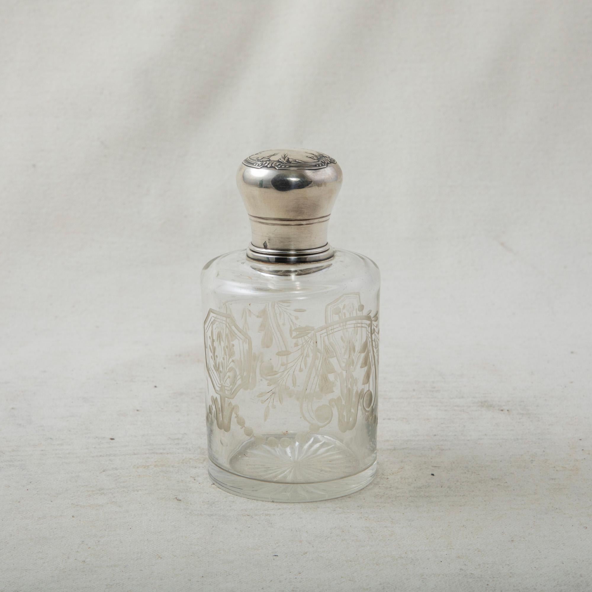 Set of Five Late 19th Century French Vanity Crystal Bottles with Silver Lids 7