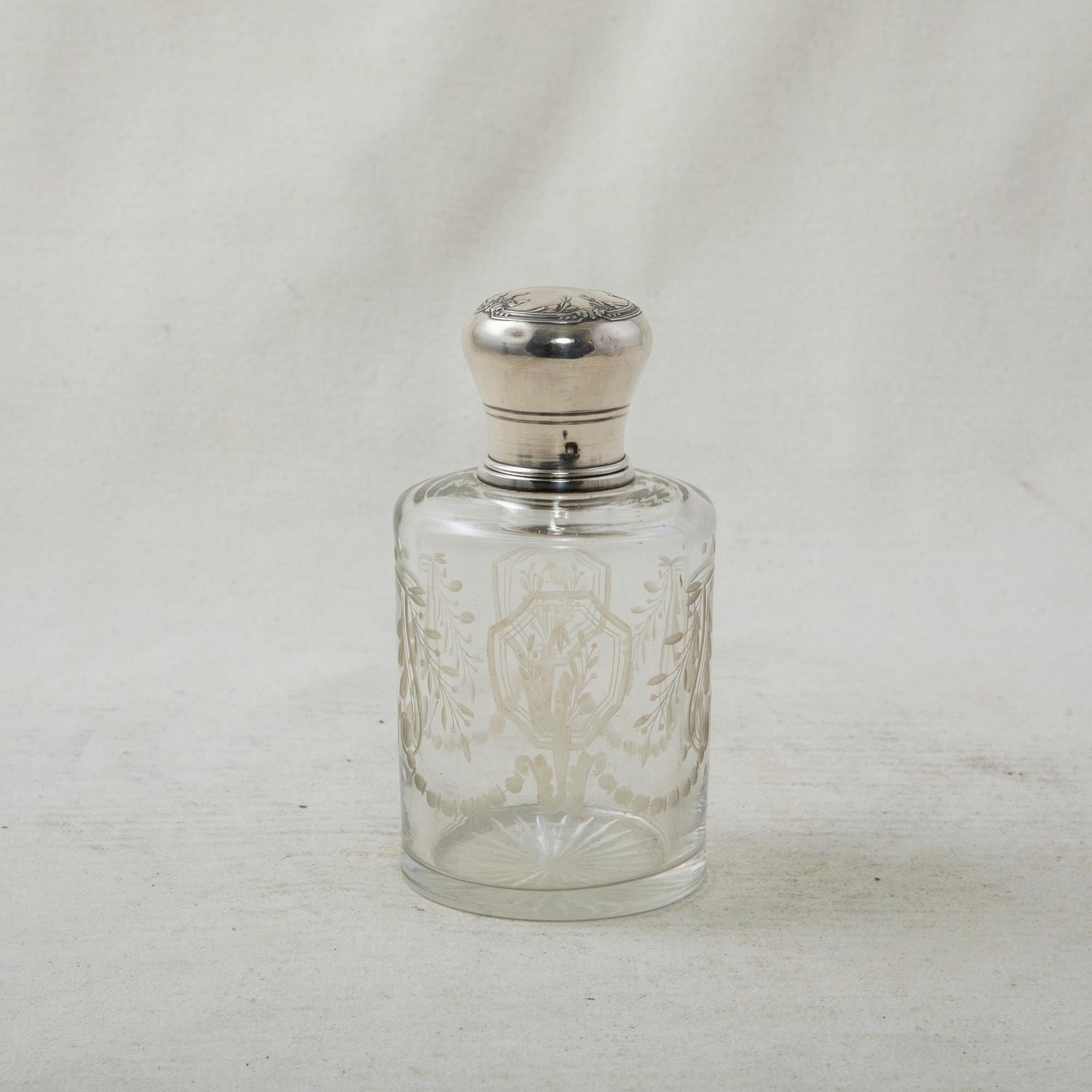 Set of Five Late 19th Century French Vanity Crystal Bottles with Silver Lids 8