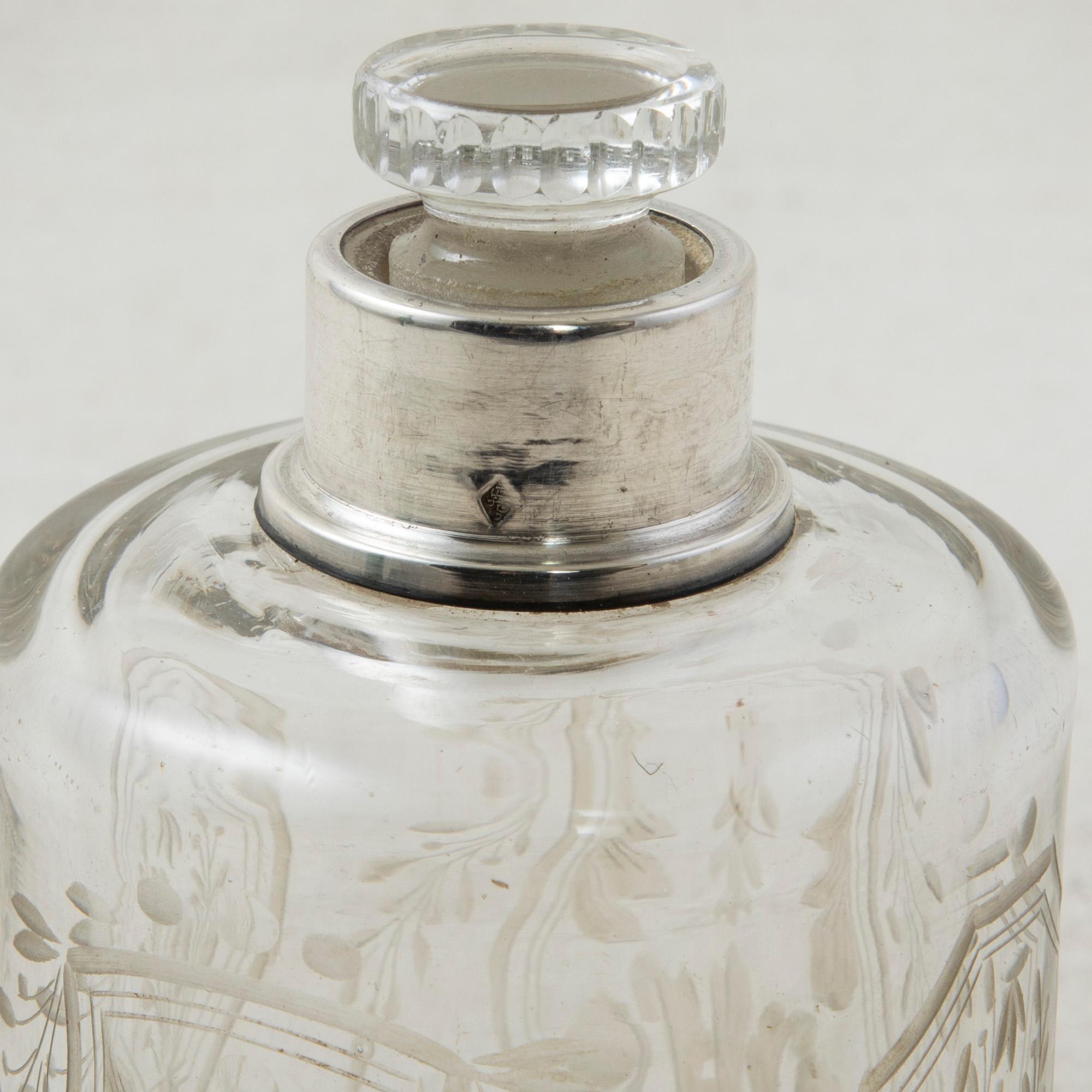 Set of Five Late 19th Century French Vanity Crystal Bottles with Silver Lids 12