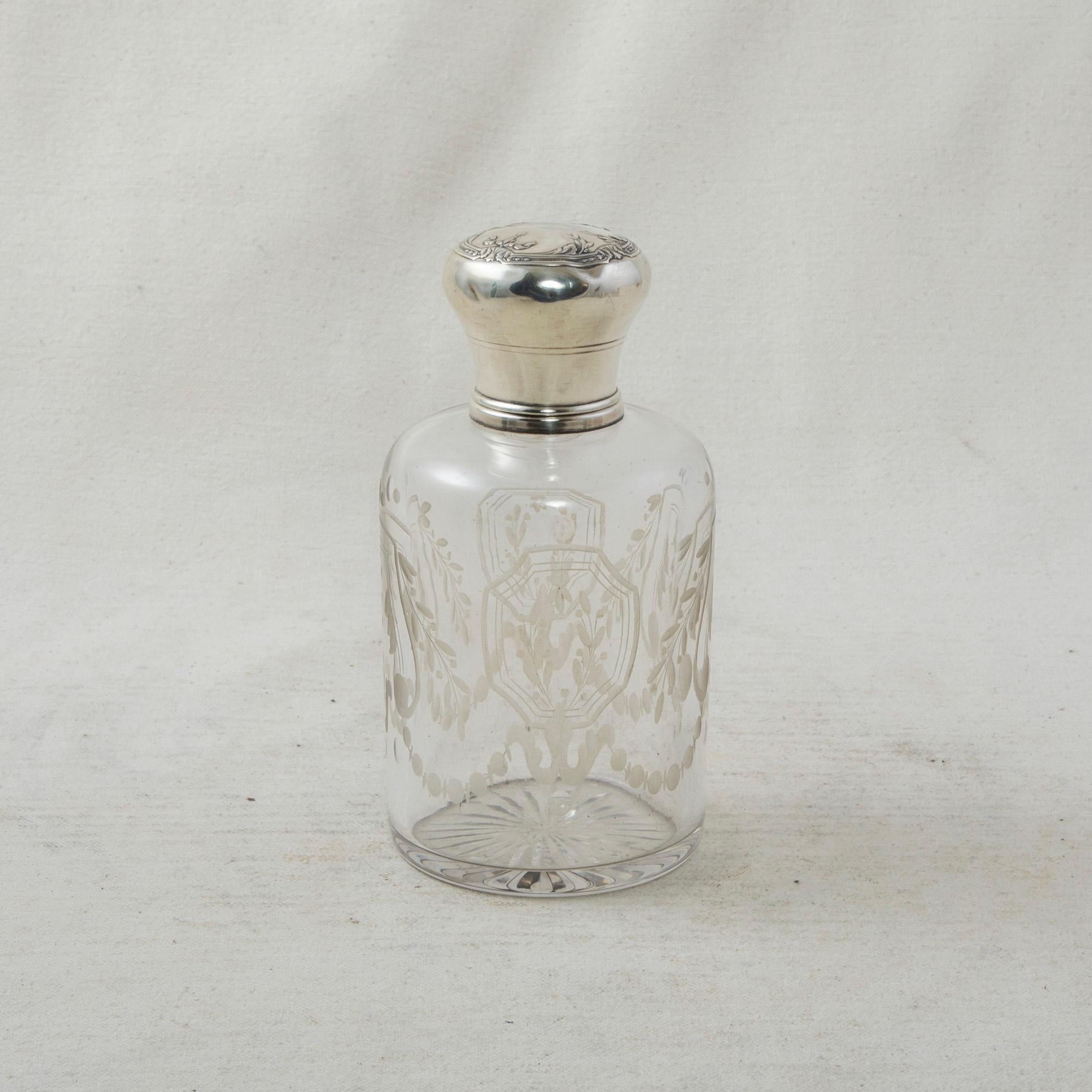 Set of Five Late 19th Century French Vanity Crystal Bottles with Silver Lids In Good Condition In Fayetteville, AR