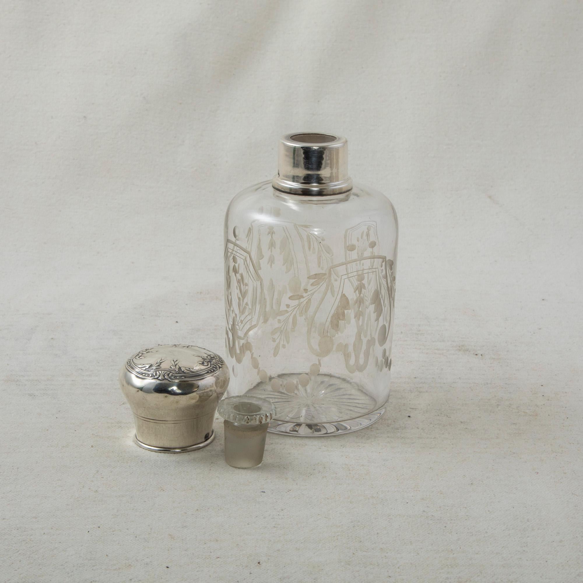 Set of Five Late 19th Century French Vanity Crystal Bottles with Silver Lids 2