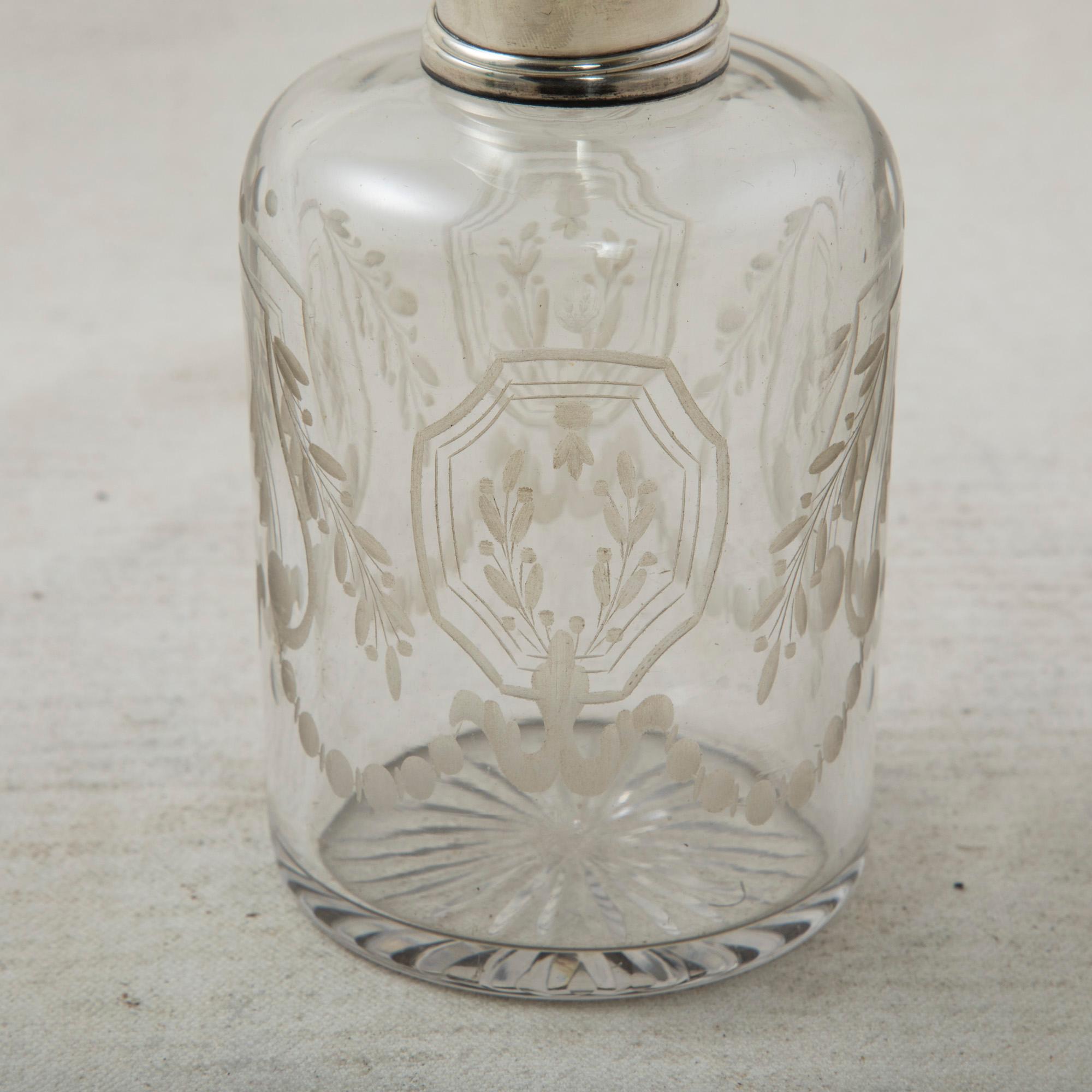 Set of Five Late 19th Century French Vanity Crystal Bottles with Silver Lids 3