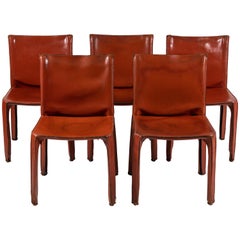 Set of Five Leather Mario Bellini 
Cab
 Chairs Produced by Cassina