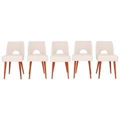 Vintage Set of Five Light Crème Boucle 'Shell' Chairs, 1960s