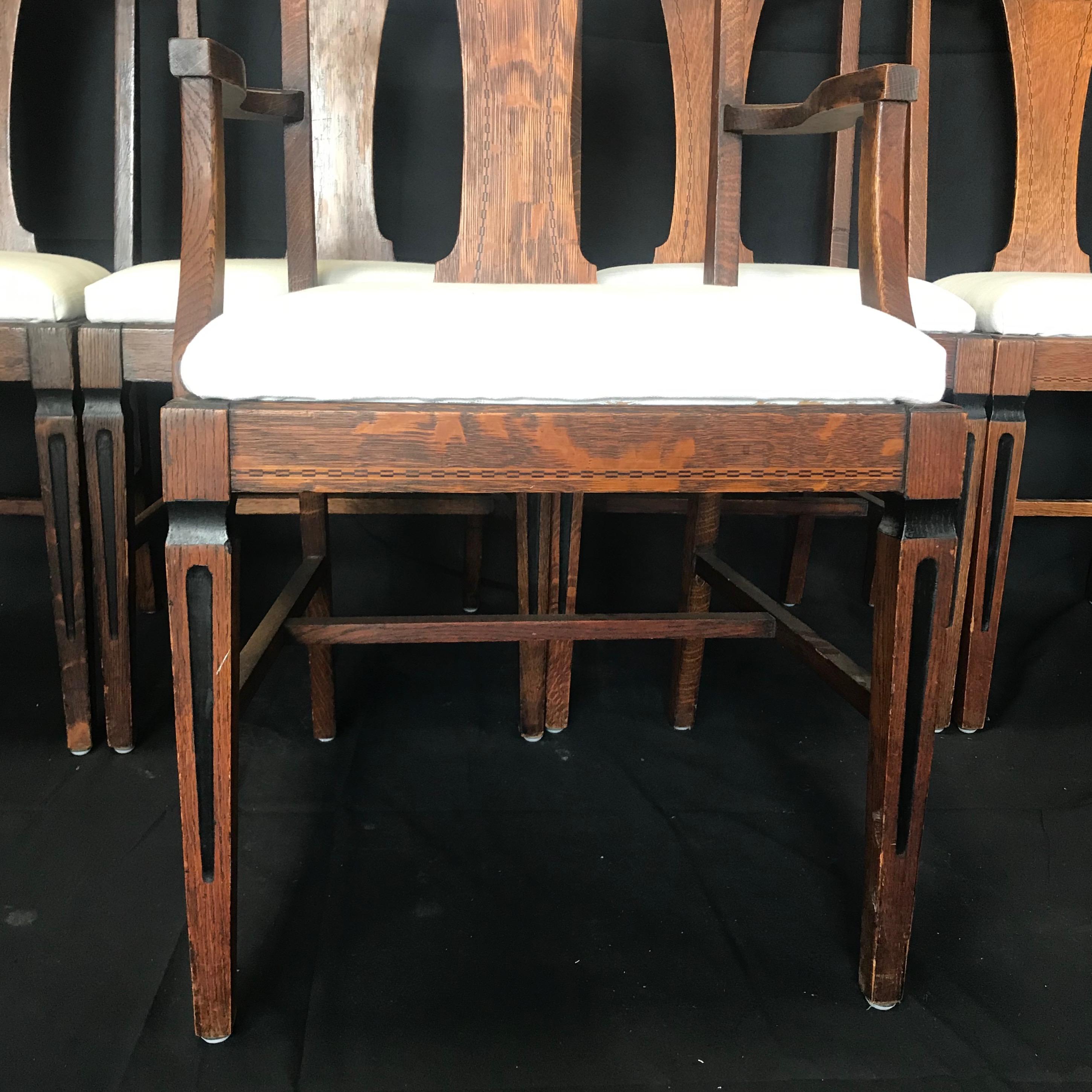 Set of Five Louis XVI Style Oak Dining Chairs with Inlaid Marquetry 5