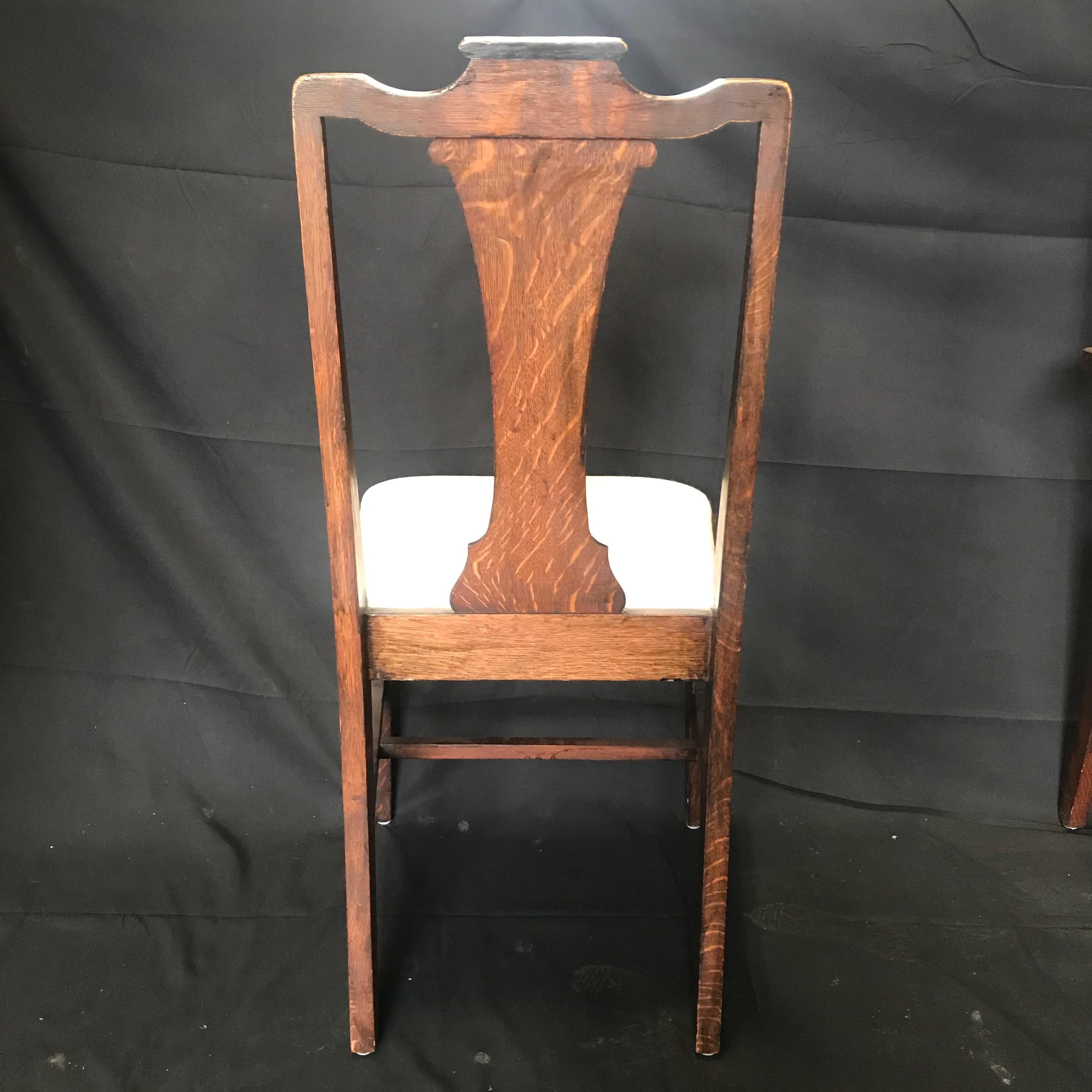 Set of Five Louis XVI Style Oak Dining Chairs with Inlaid Marquetry 6