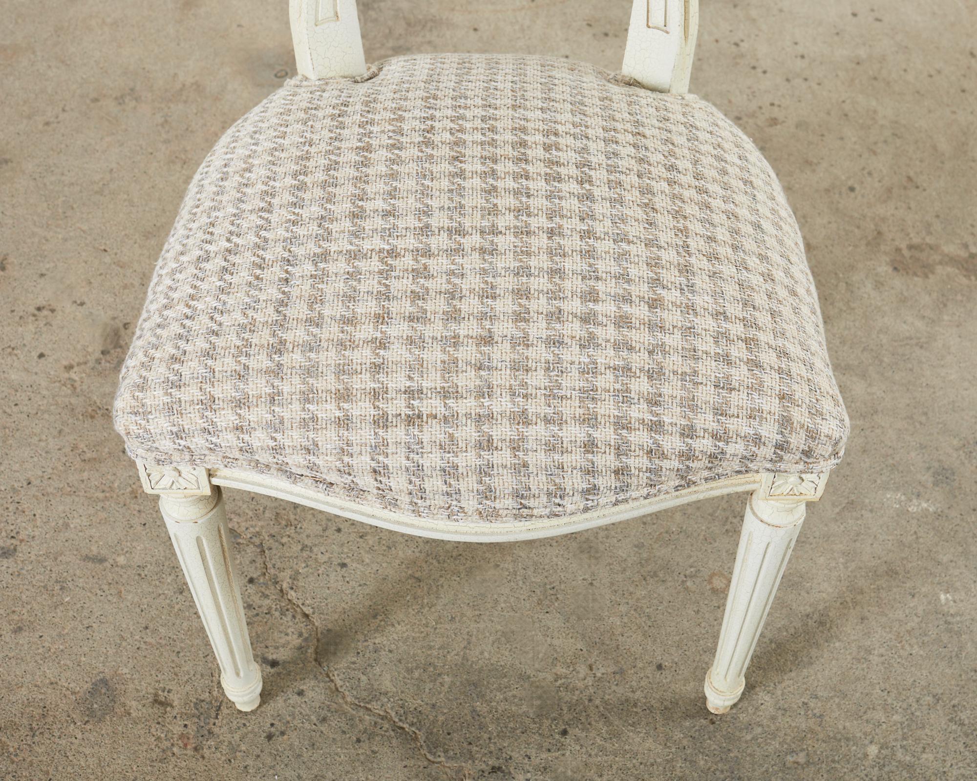 Set of Five Louis XVI Style Painted Dining Chairs with Houndstooth For Sale 7