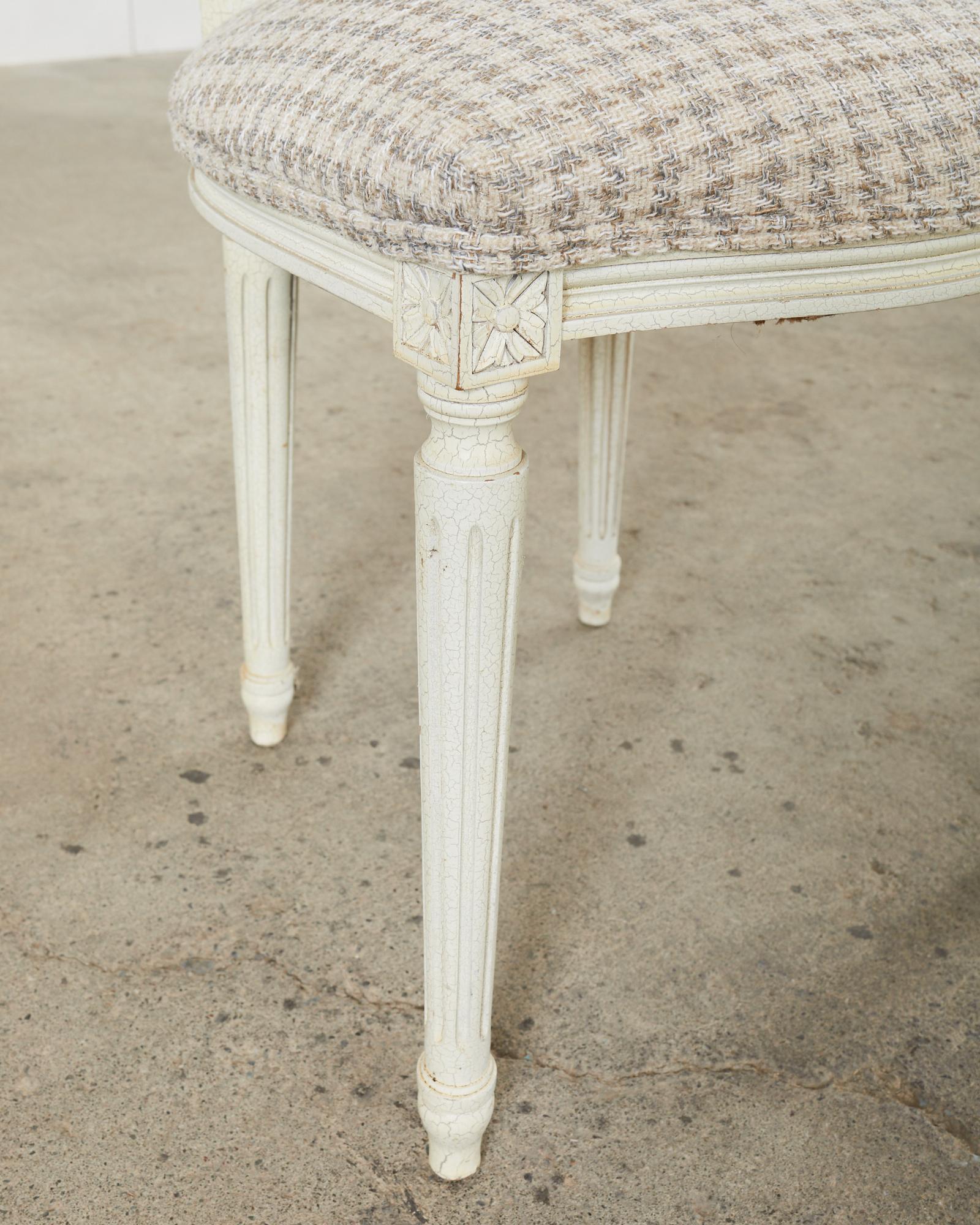 Set of Five Louis XVI Style Painted Dining Chairs with Houndstooth For Sale 9