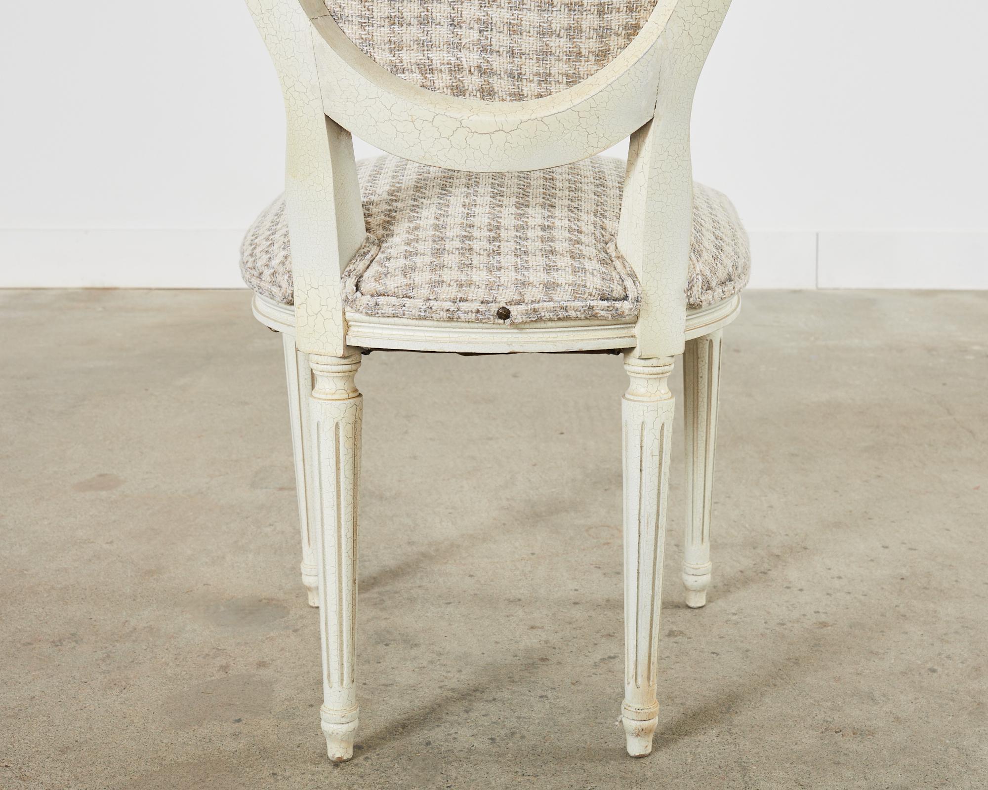 Set of Five Louis XVI Style Painted Dining Chairs with Houndstooth For Sale 13