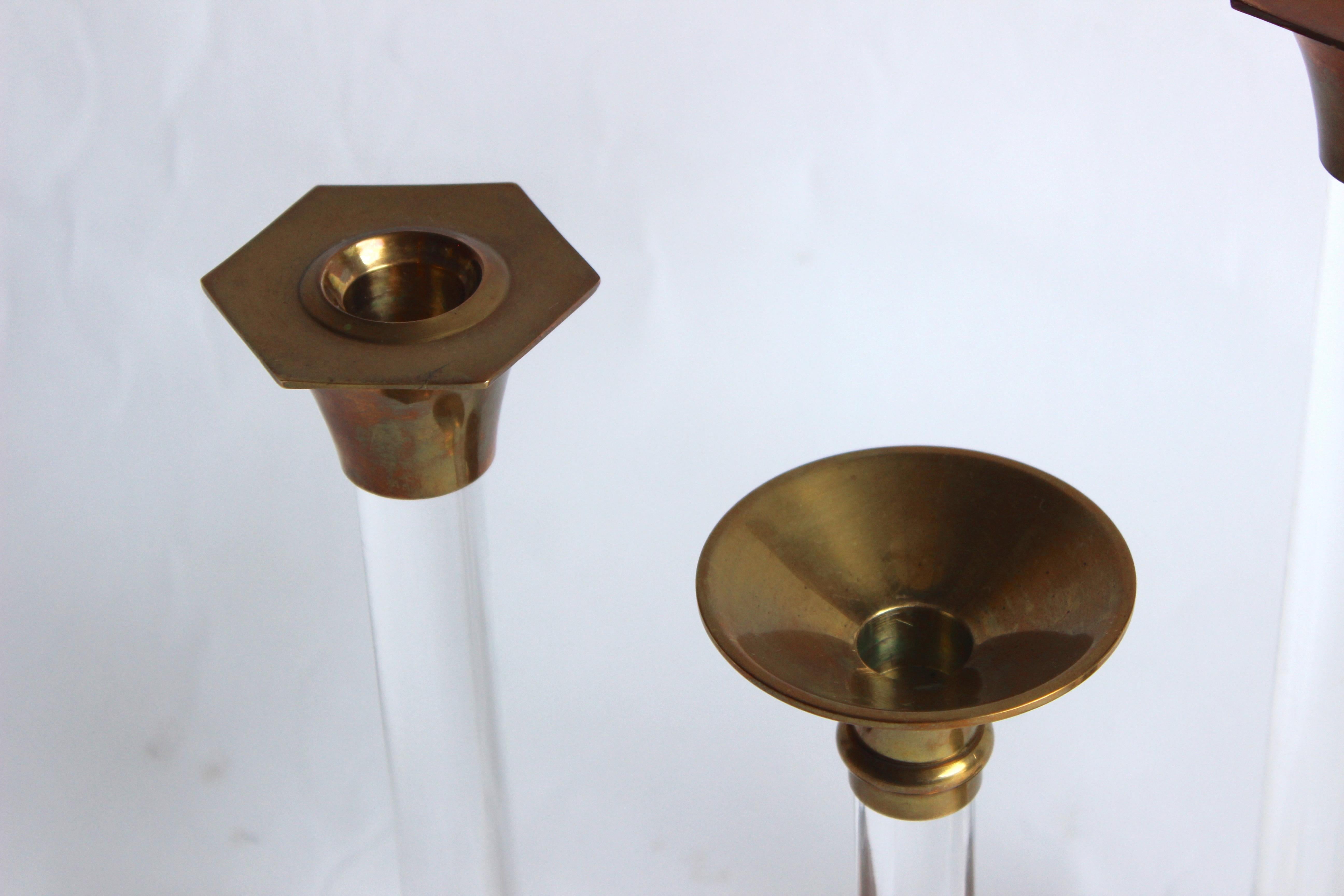 Set of Five Lucite and Brass Candlesticks 2