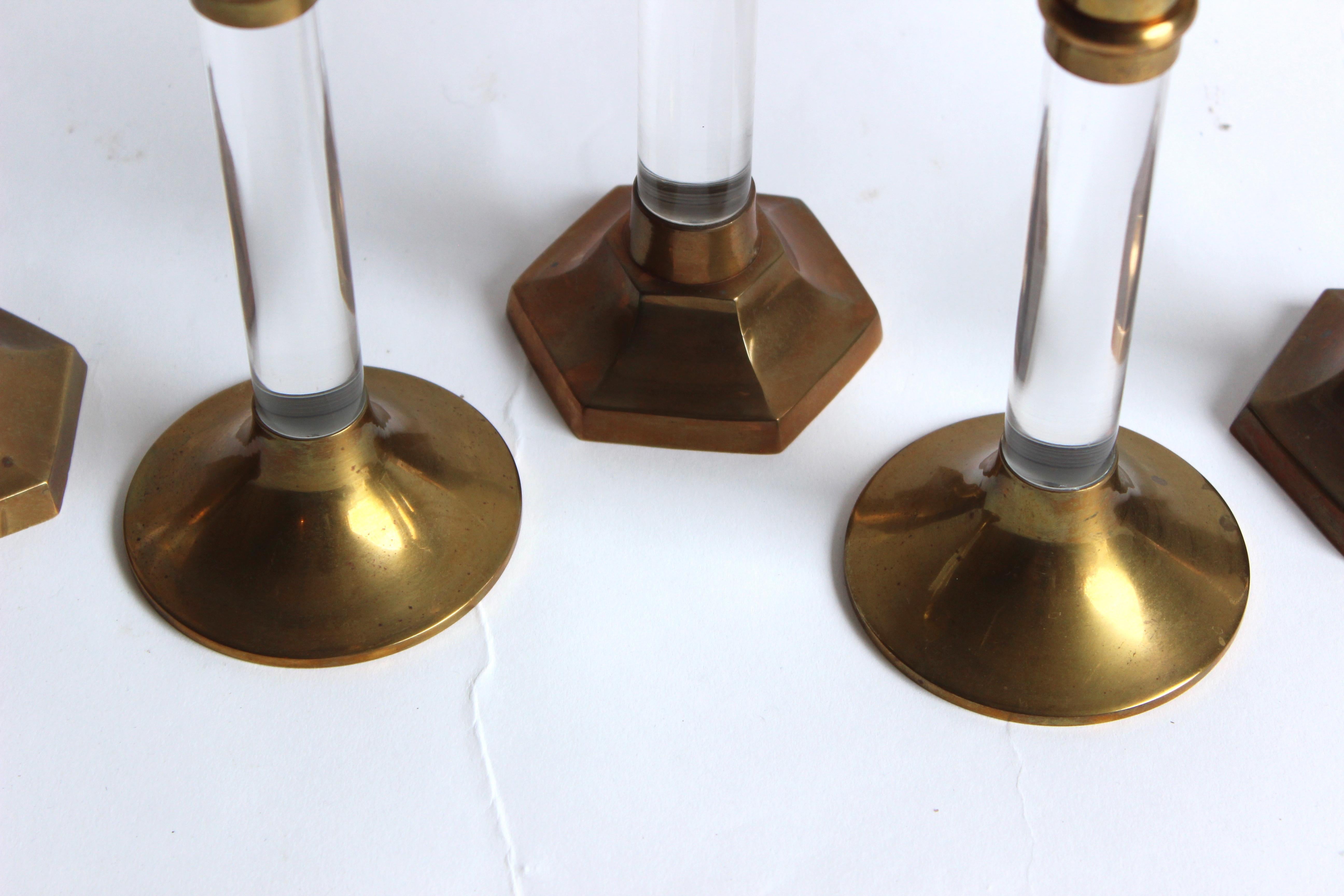 Set of Five Lucite and Brass Candlesticks 3
