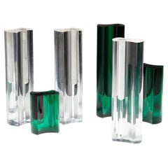 Set of Five Lucite Green Vases by Luigi Massoni for Guzzini, Italy, 1960s