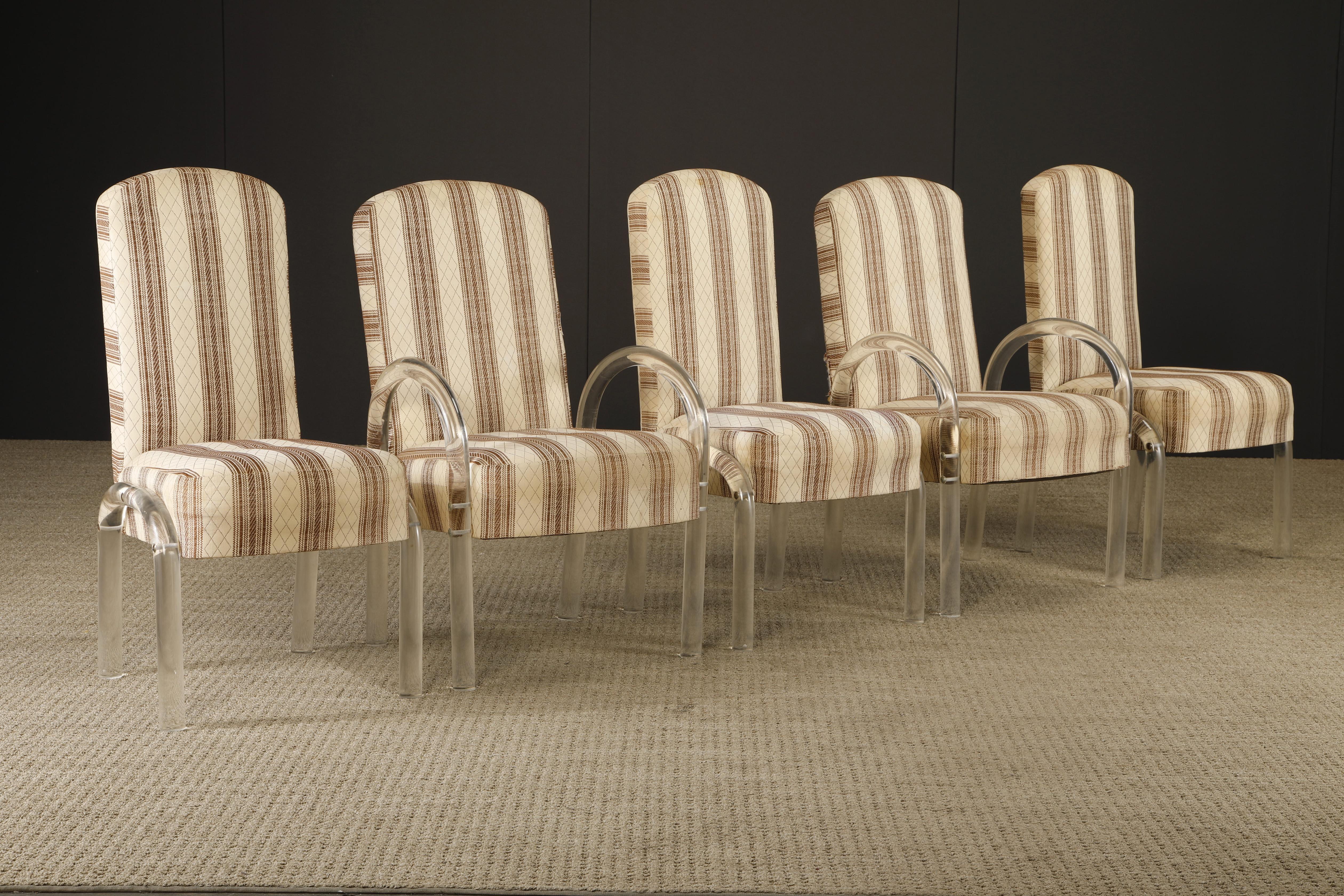 Lucite Ensemble de cinq chaises de salle à manger en cascade en lucite par I Hill Manufacturing, années 1980 en vente