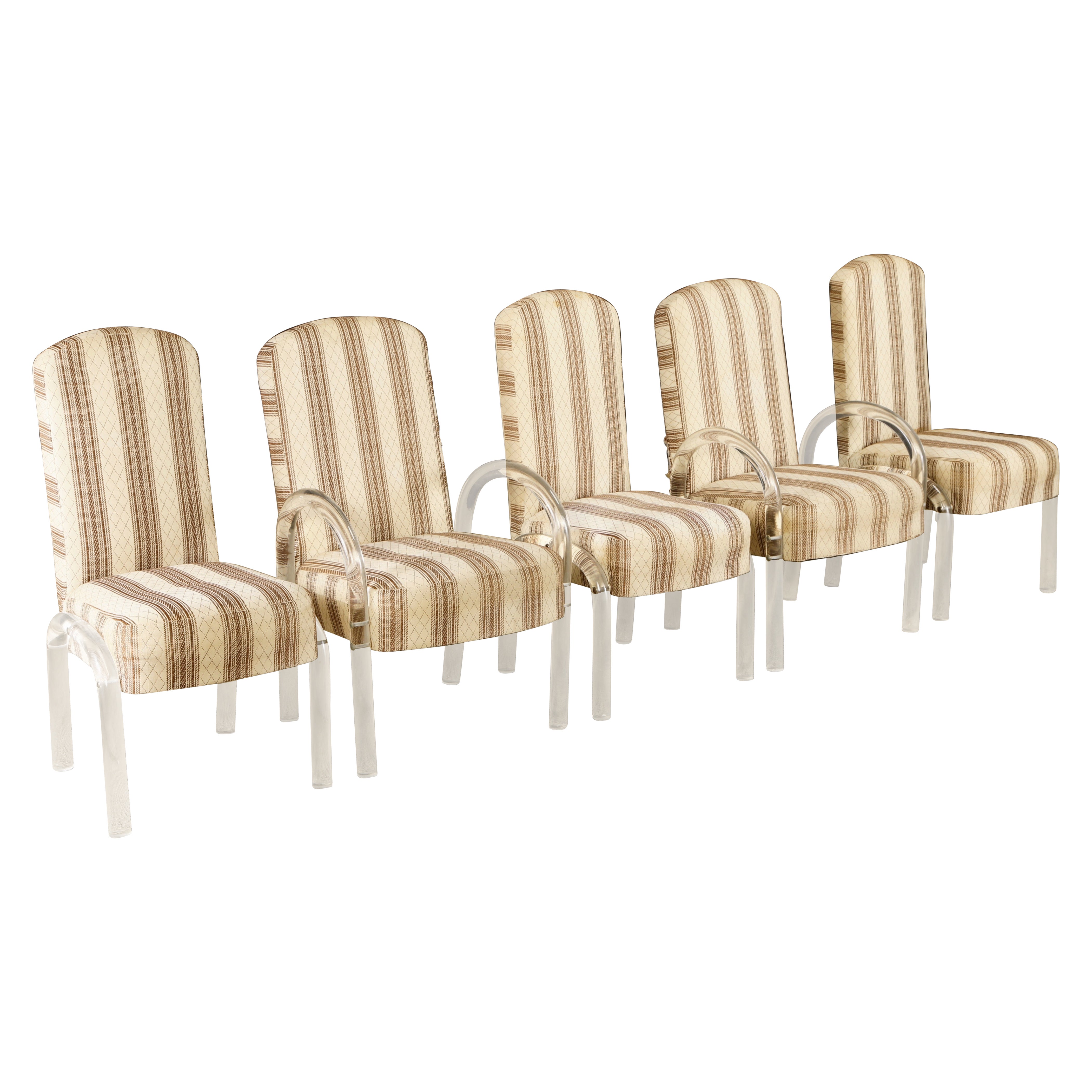 Ensemble de cinq chaises de salle à manger en cascade en lucite par I Hill Manufacturing, années 1980