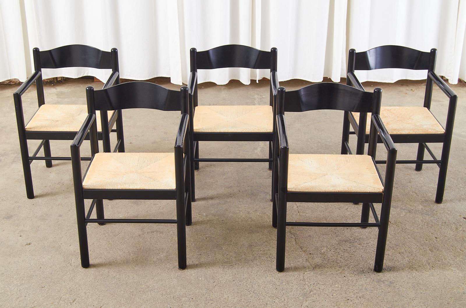 Ebonized Set of Five Massimo and Lella Vignelli Lacquered Acorn Armchairs For Sale