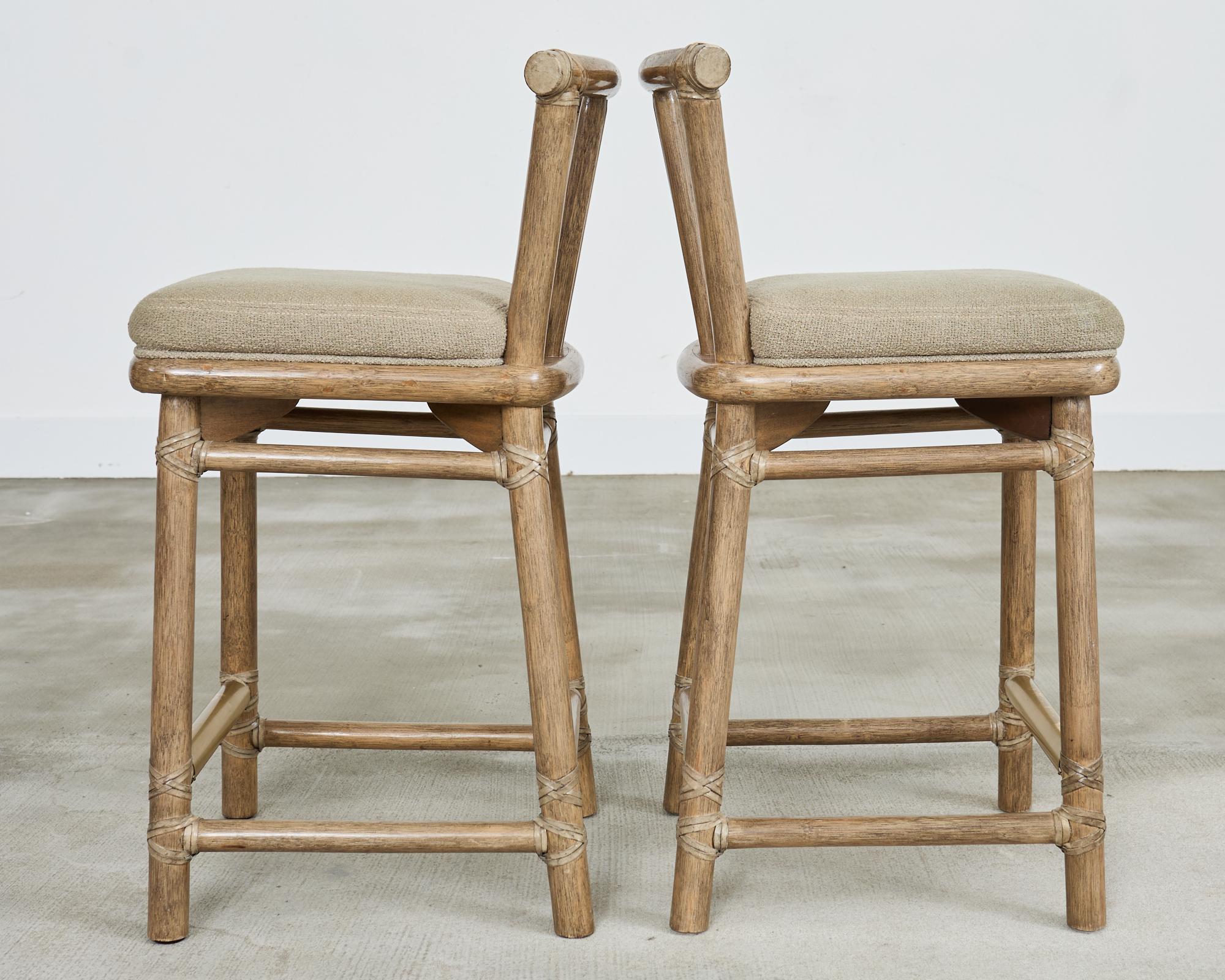 Set of Five McGuire Cerused Rattan Counter Height Barstools 4